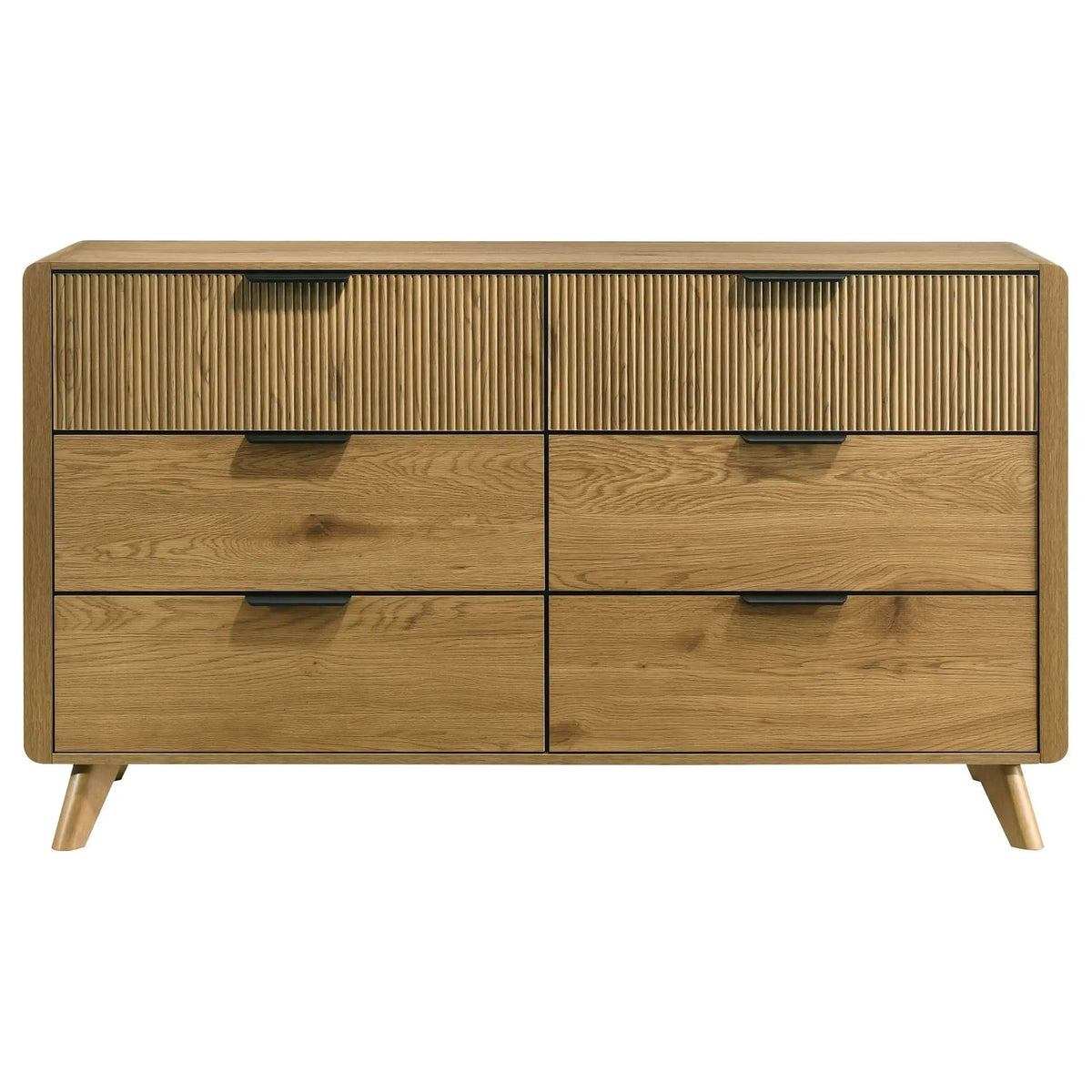 Bennett 6-drawer Bedroom Dresser Cabinet | 58.5 x 18.5 x 33.5 in | Rubberwood & Engineered Wood | Light Oak