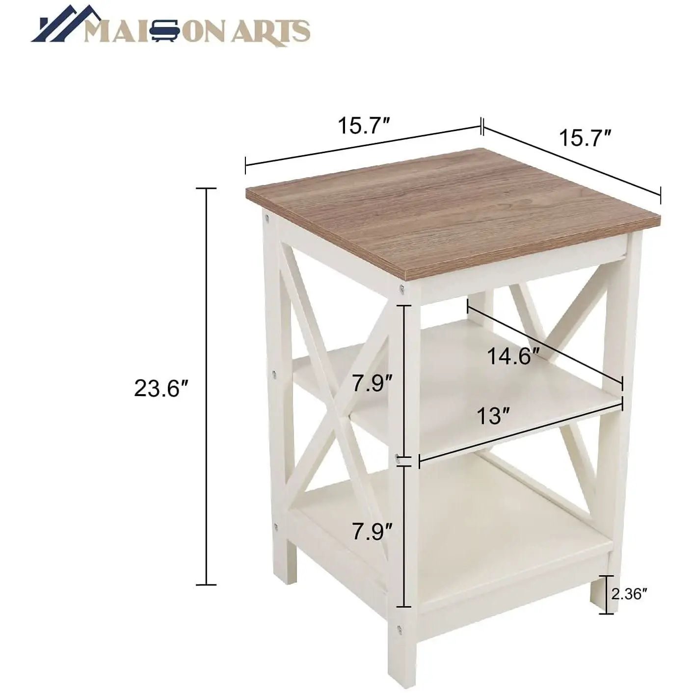 Rustic Ivory End Table Set Of 2 With Shelves 23.6 Inch from PriceLows™