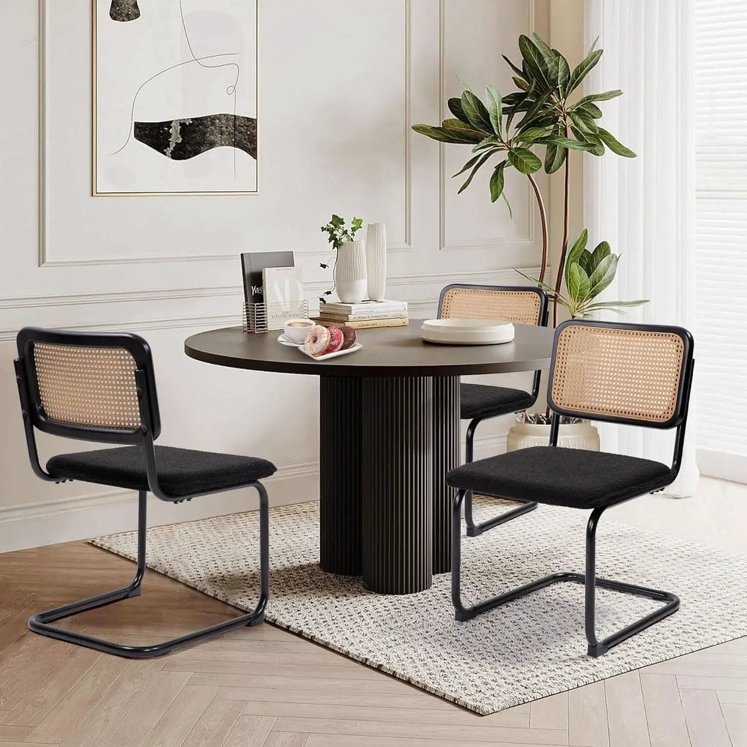 Cesca Cane Dining Chairs Set of 2 Black Boucle Seat from PriceLows™