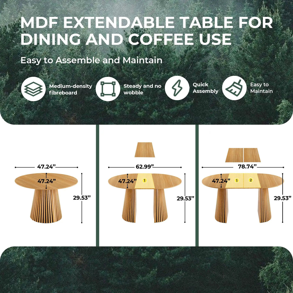 Extendable Dining Table | Pedestal Frame | Durable MDF Top | Warm Oak
