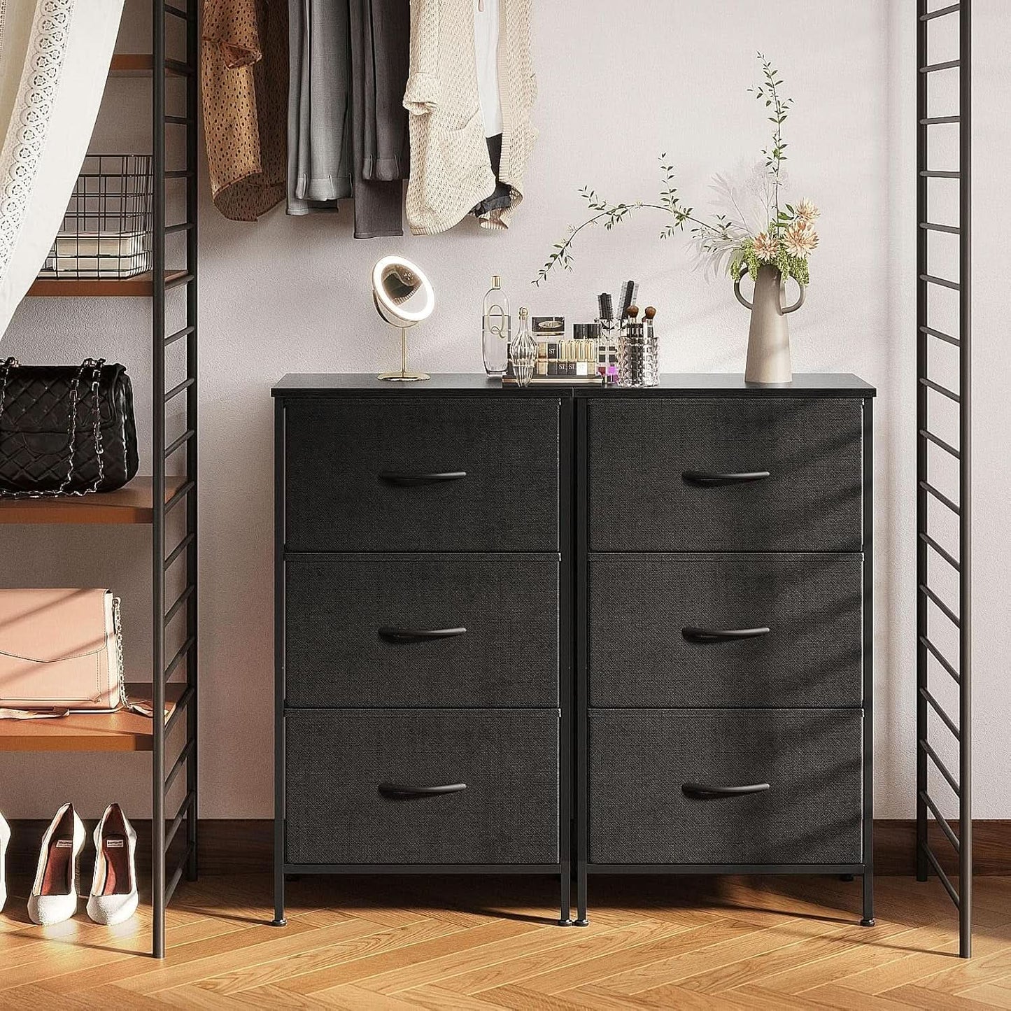 Black 3 Drawer Dresser Nightstand For Bedroom Compact from PriceLows™