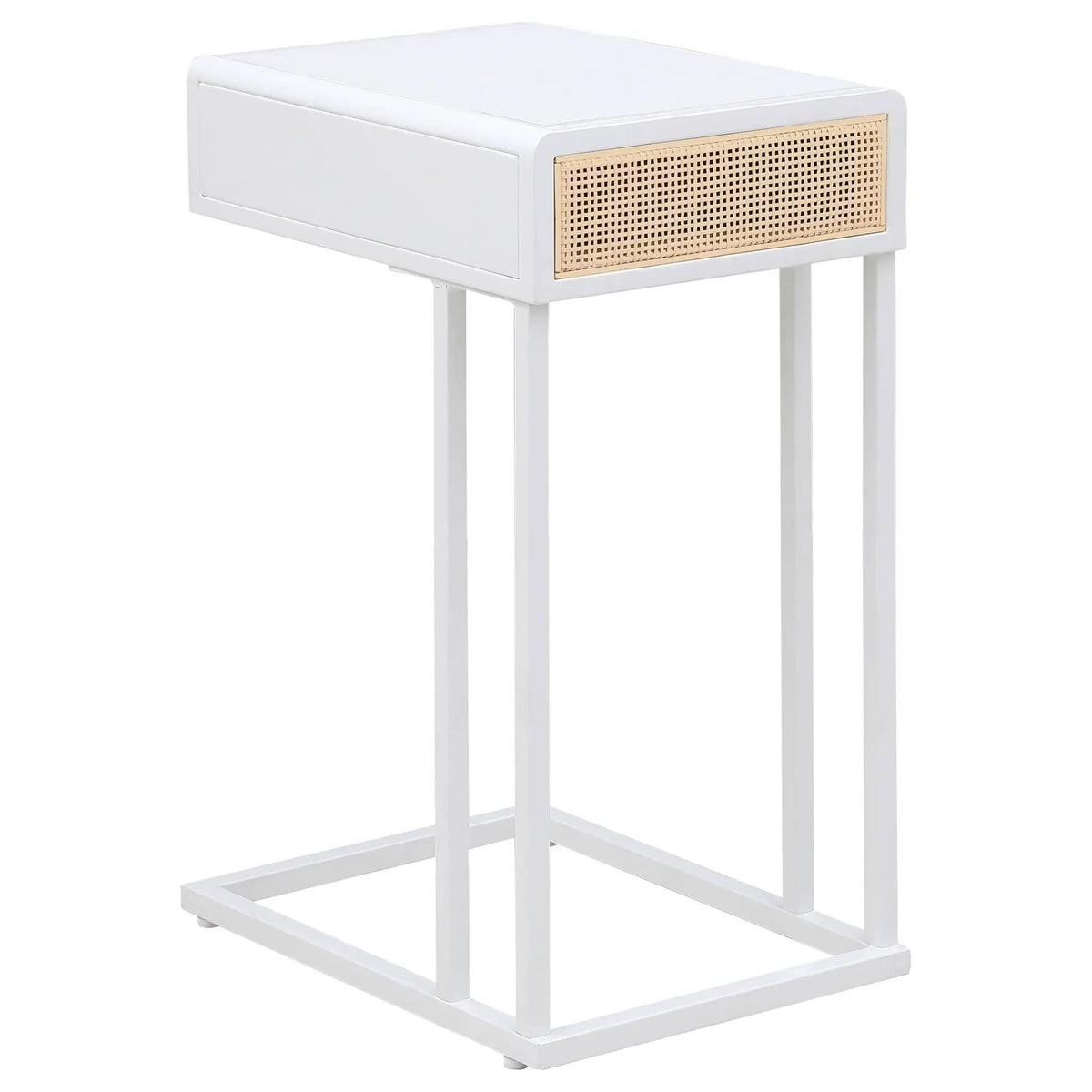 Amherst 1-drawer Radio Weave Cane Metal Side Table | 11.75 x 15.75 x 24.25 in | Metal & Veneer | White