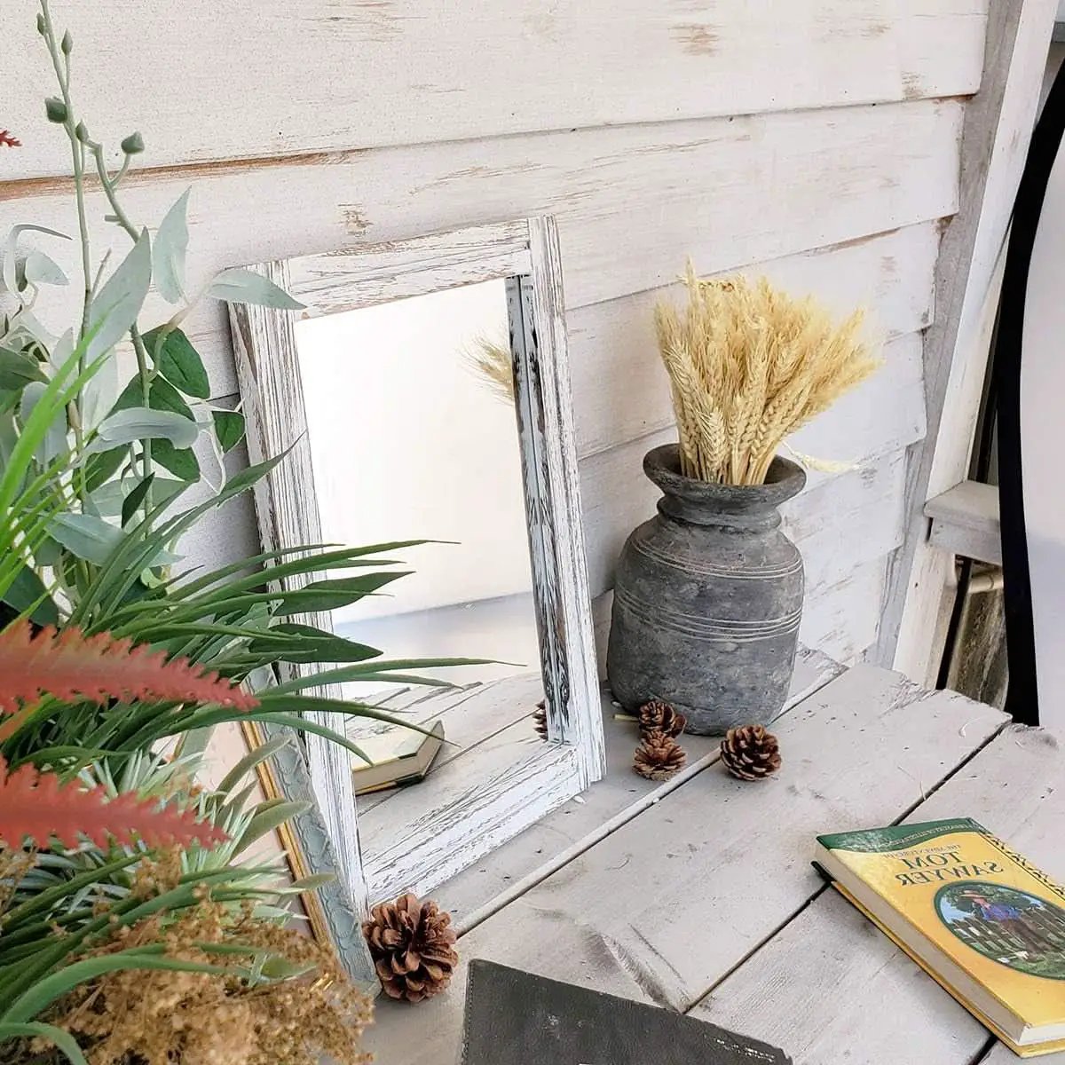 Wall Mirror Wood Framed Rustic Rectangle Small Decorative from PriceLows™