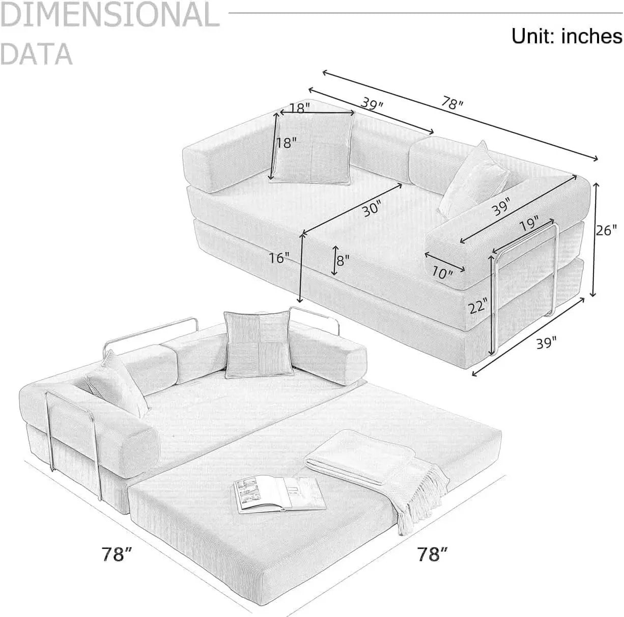 78Inch Convertible Sleeper Sofa Bed Beige Upholstery from PriceLows™