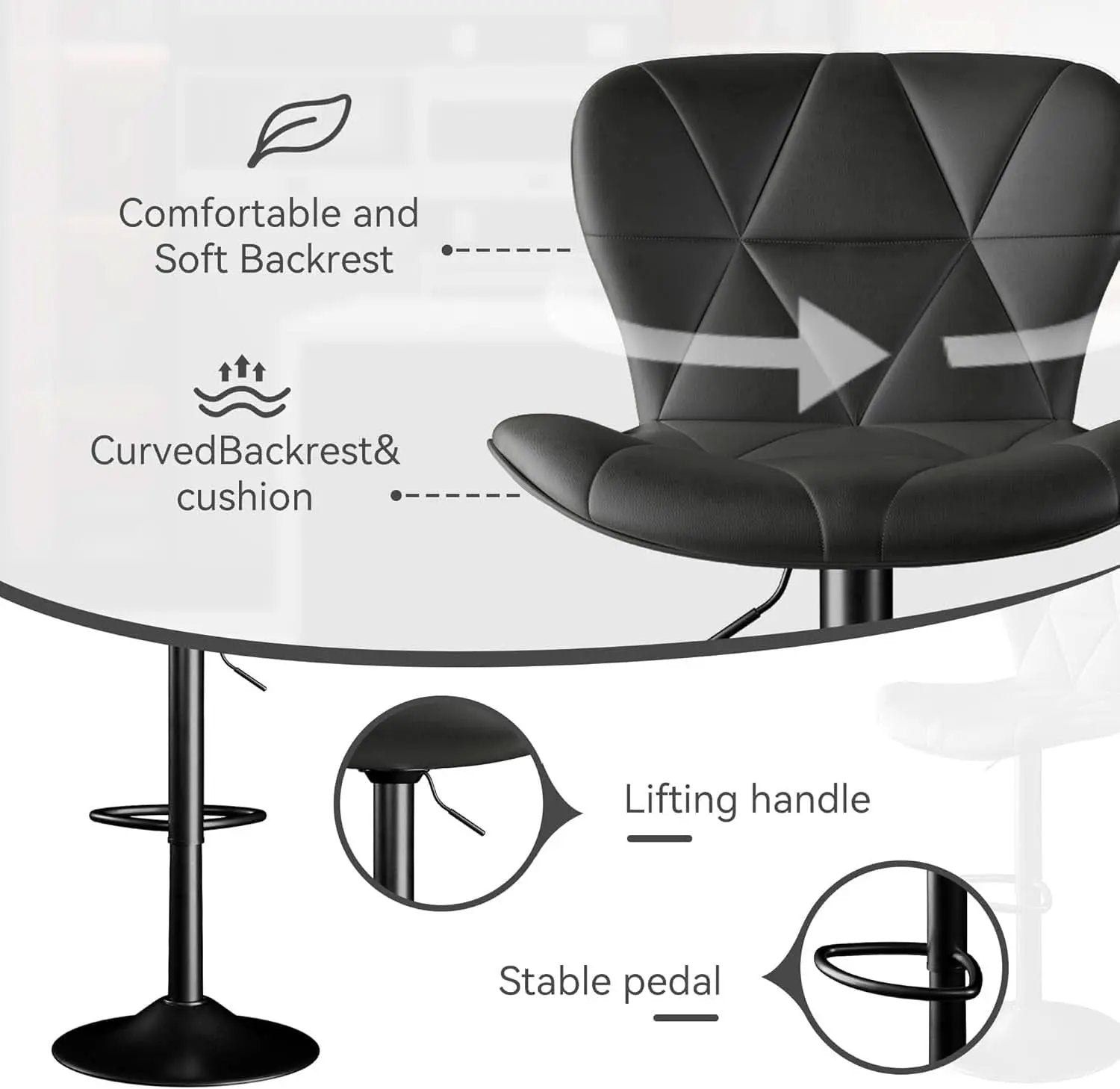 Bar Stools Set Of 2 Adjustable Swivel Faux Leather Black from PriceLows™