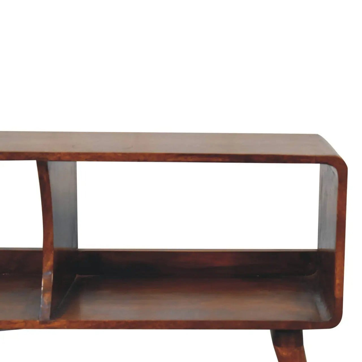 Curved Double Slot Media Unit - TV Stand | 39.37 x 13.78 x 19.69 in | Mango Wood | Dark Brown