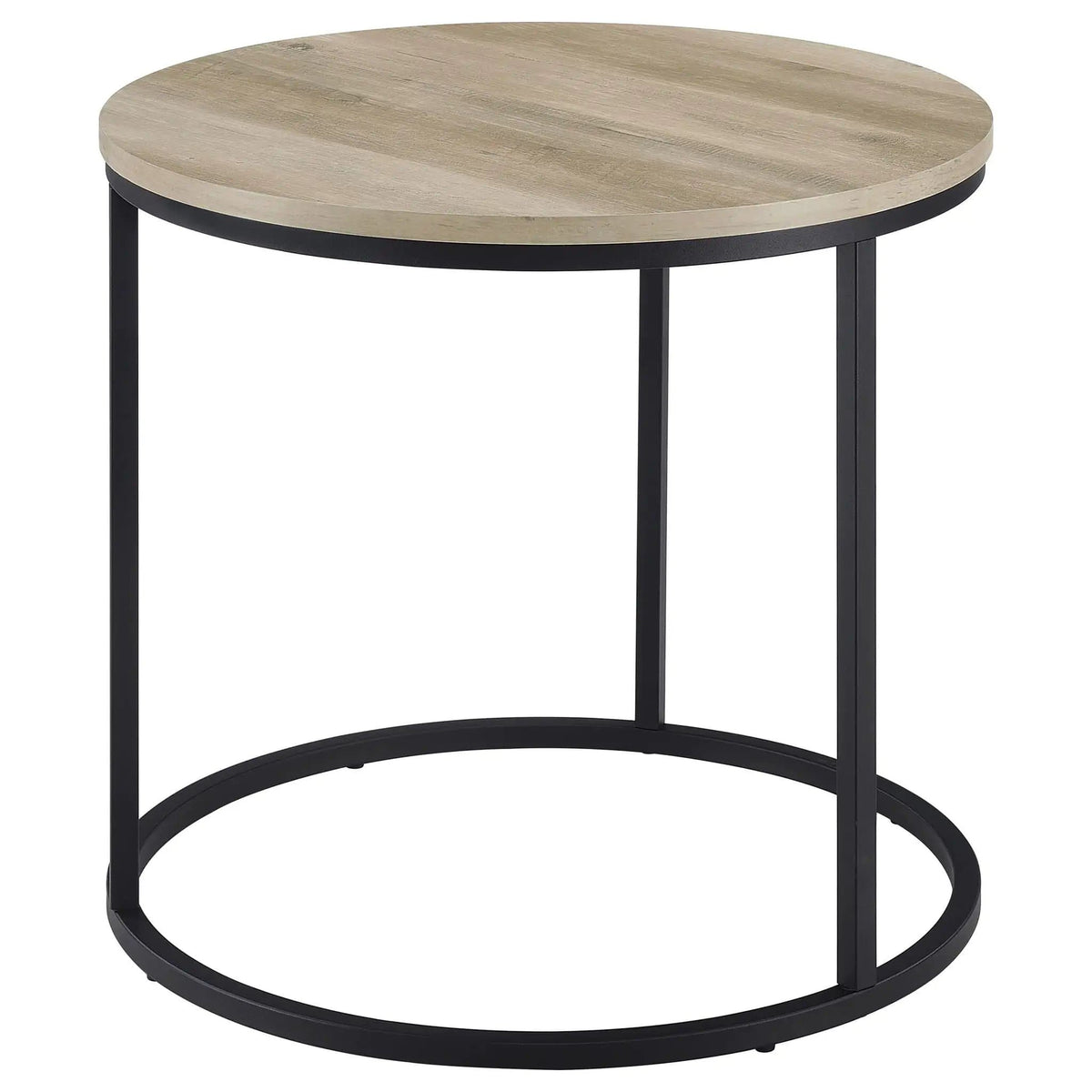 Lainey Round Occasional Side End Table Distressed Pine | 23 x 23 x 21.75 in | Metal | Living Room