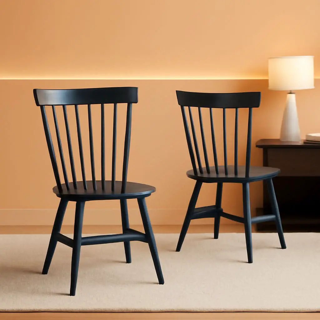 Navy Blue Windsor Spindle Solid Wood Dining Chair Set Of 2 from PriceLows™