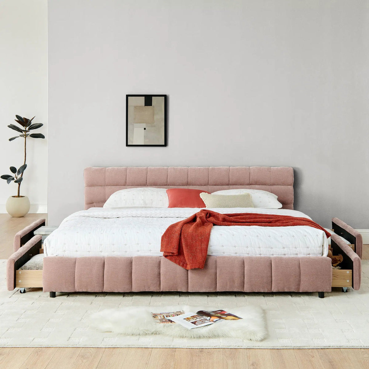 Modern Platform Storage Bed Frame | Thick Fabric Upholstery | Soft Headboard | Solid Construction