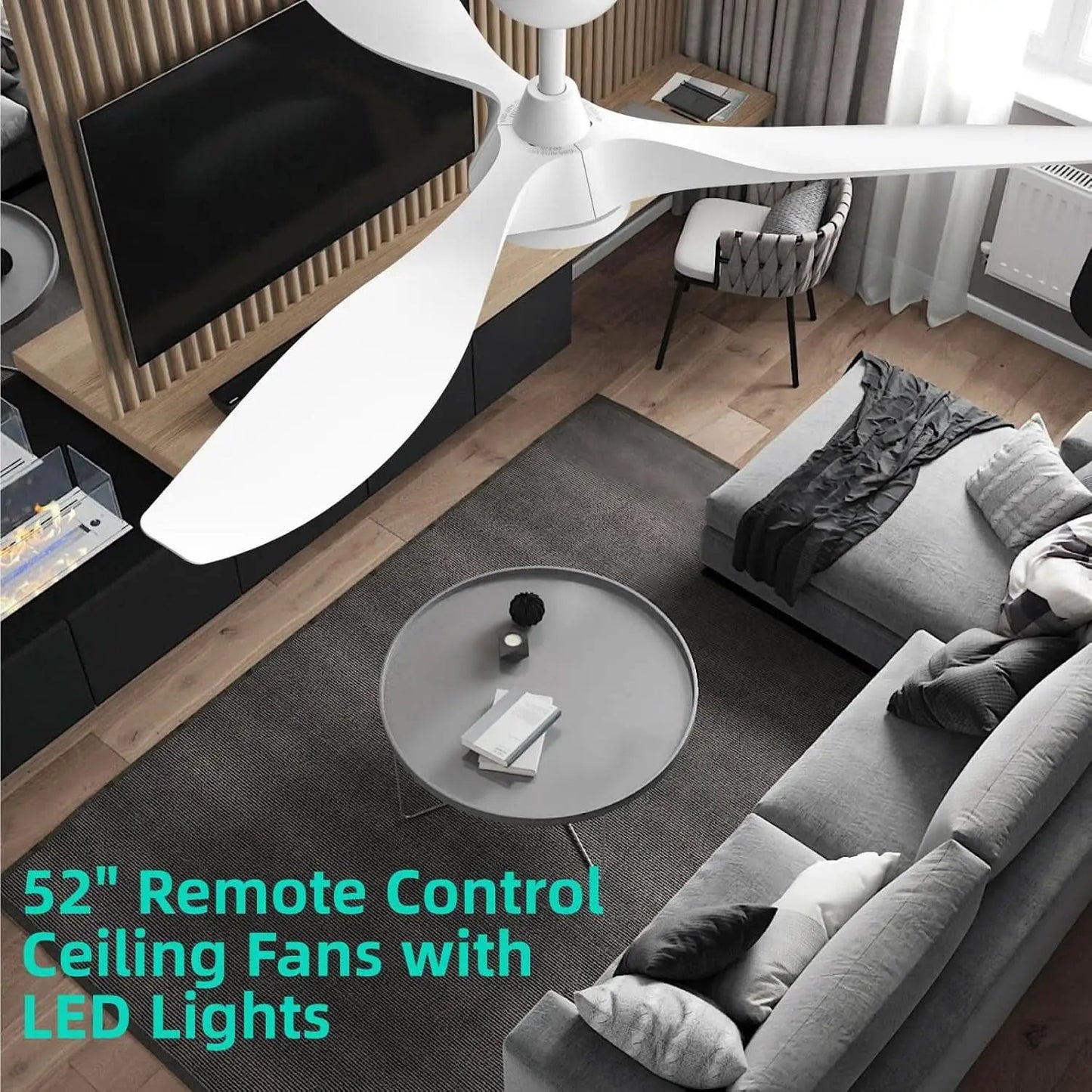 52 Inch White Energy Efficient Ceiling Fan With LED Light from PriceLows™