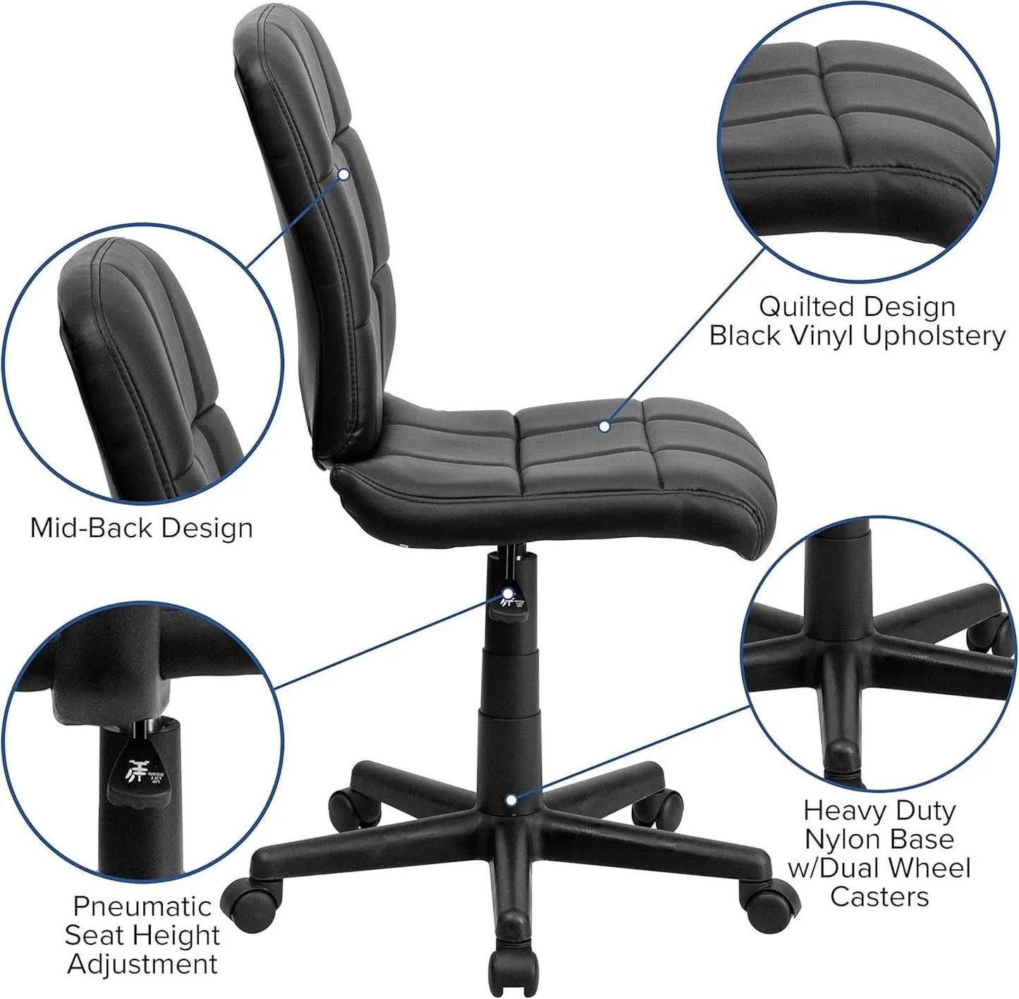 Clayton Mid Back Tufted Vinyl Office Chair Black Swivel from PriceLows™