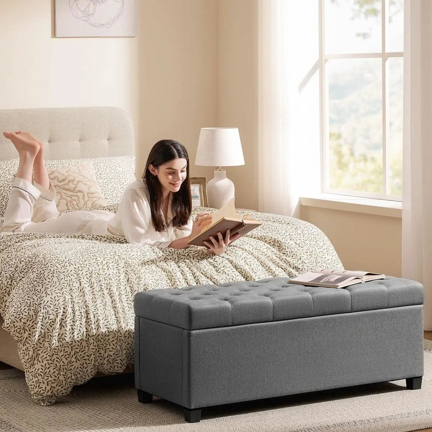 47.2 Inch Storage Ottoman Bench Light Grey Upgraded from PriceLows™