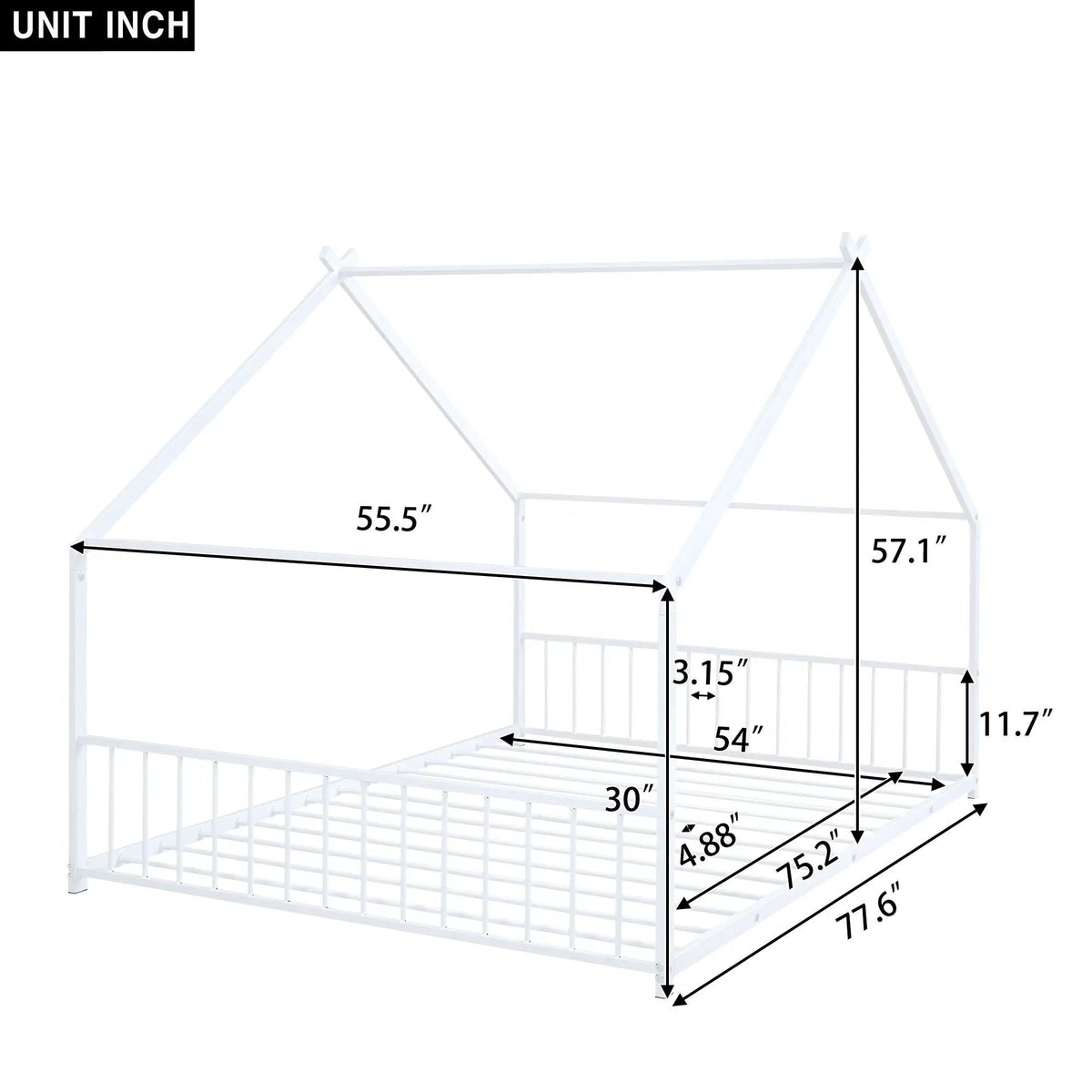 Metal House Bed | Roof Design | Semi-Enclosed Play Space | Contemporary Neutral Finish