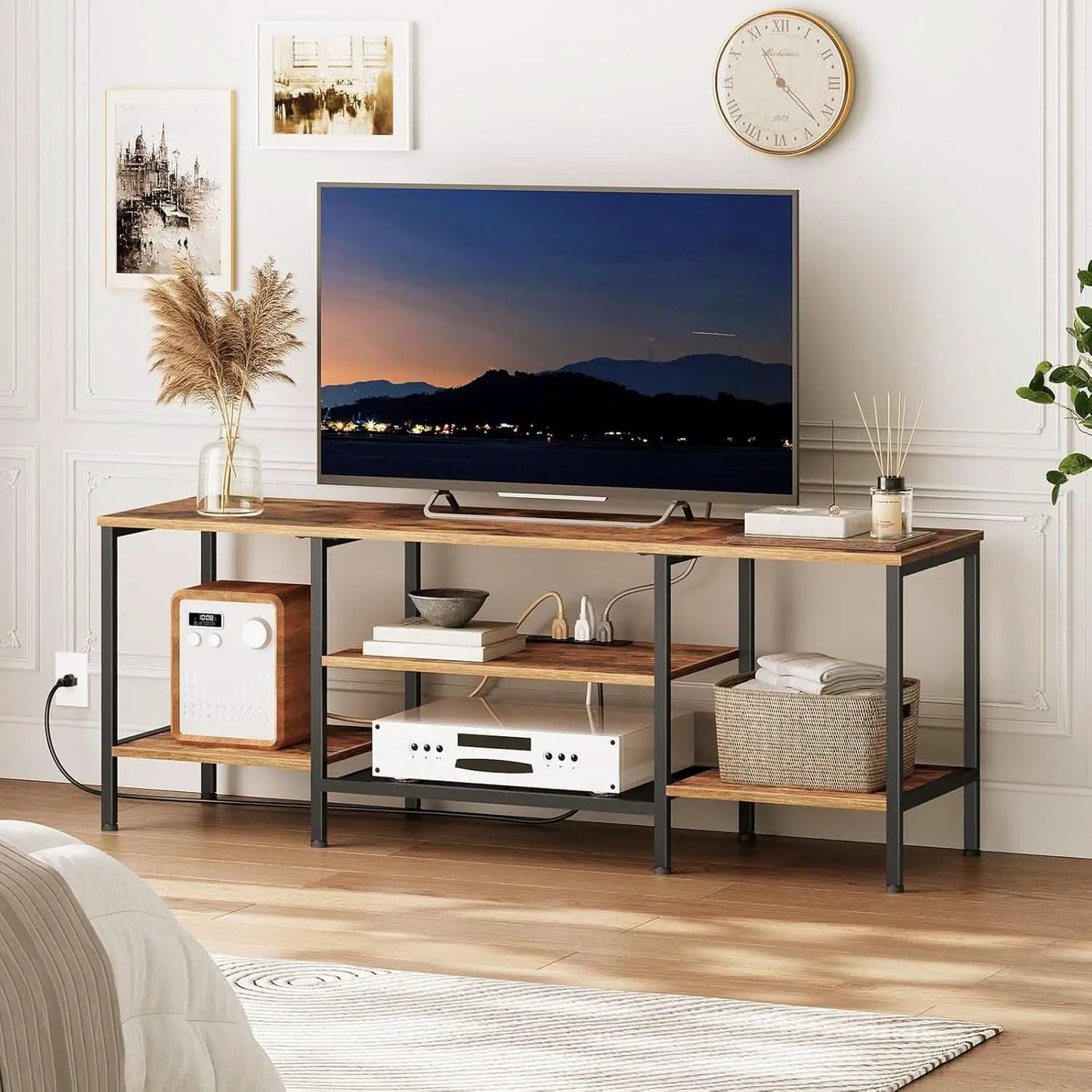 TV Stand With Power Outlets For 65 Inch TV Open Shelves from PriceLows™