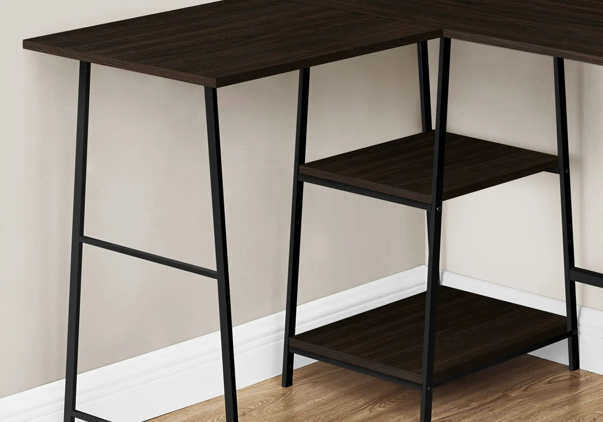 Industrial L-Shaped Corner Desk | 47.25 Inch Width | 2 Open Shelves | Sawhorse-Style Legs