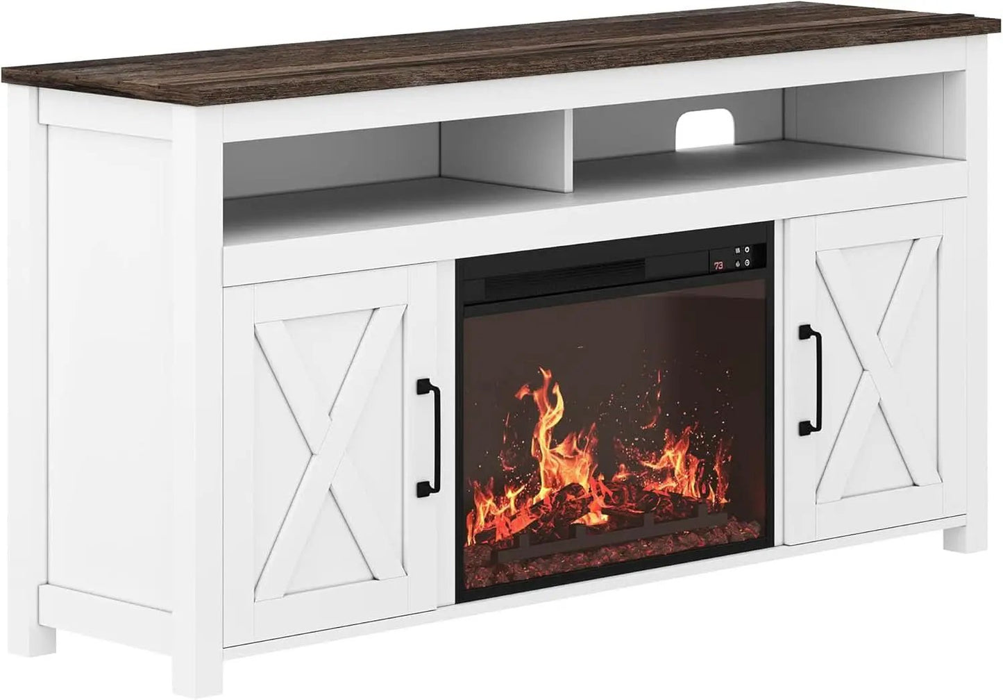 58 Inch White Farmhouse Fireplace TV Stand Cabinet from PriceLows™