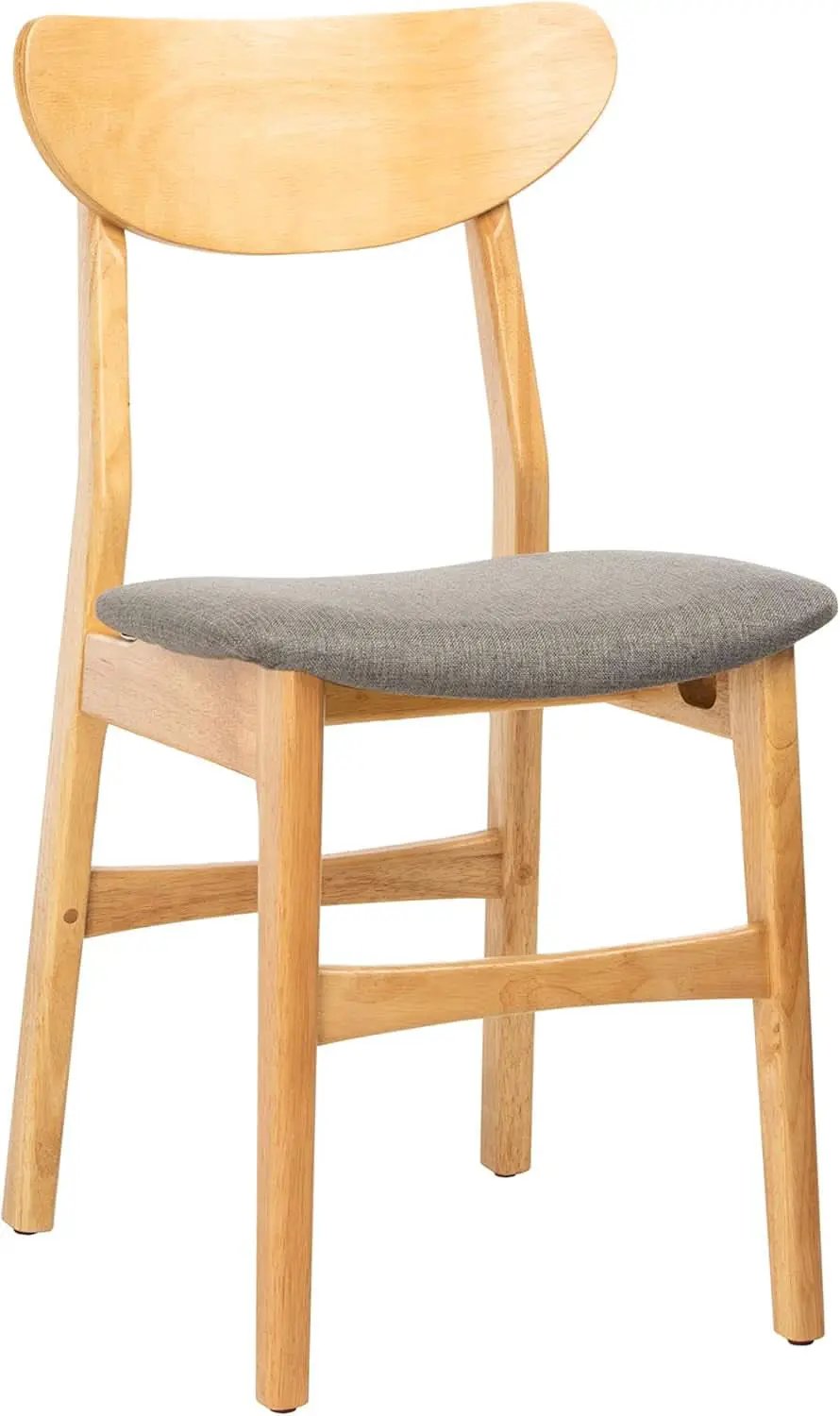 Dining Chair Set Of 2 With Grey Cushions And Natural Wood from PriceLows™