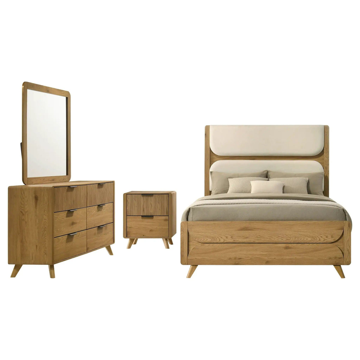 Bennett 4-piece Queen Bedroom Set | 4-Piece Set | Rubberwood & Engineered Wood | Light Oak