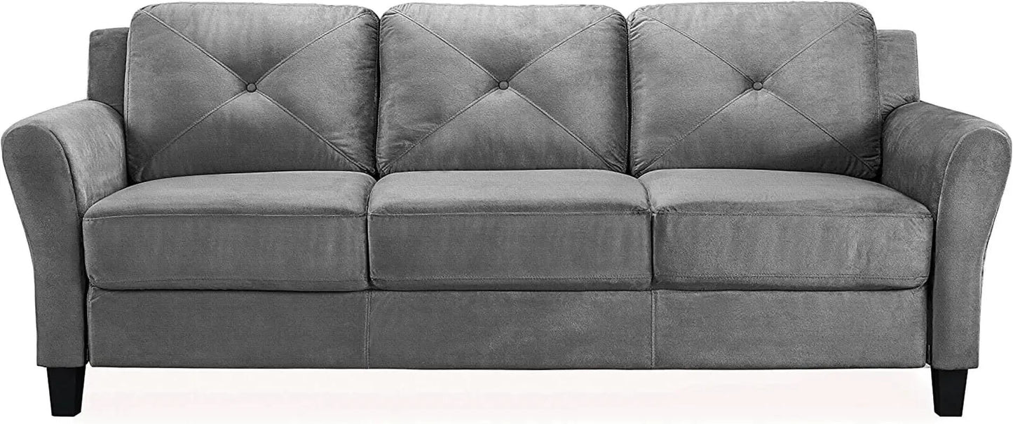 Harrington Grey Sofa Button Tufted Rolled Arm With Plush Cushions from PriceLows™