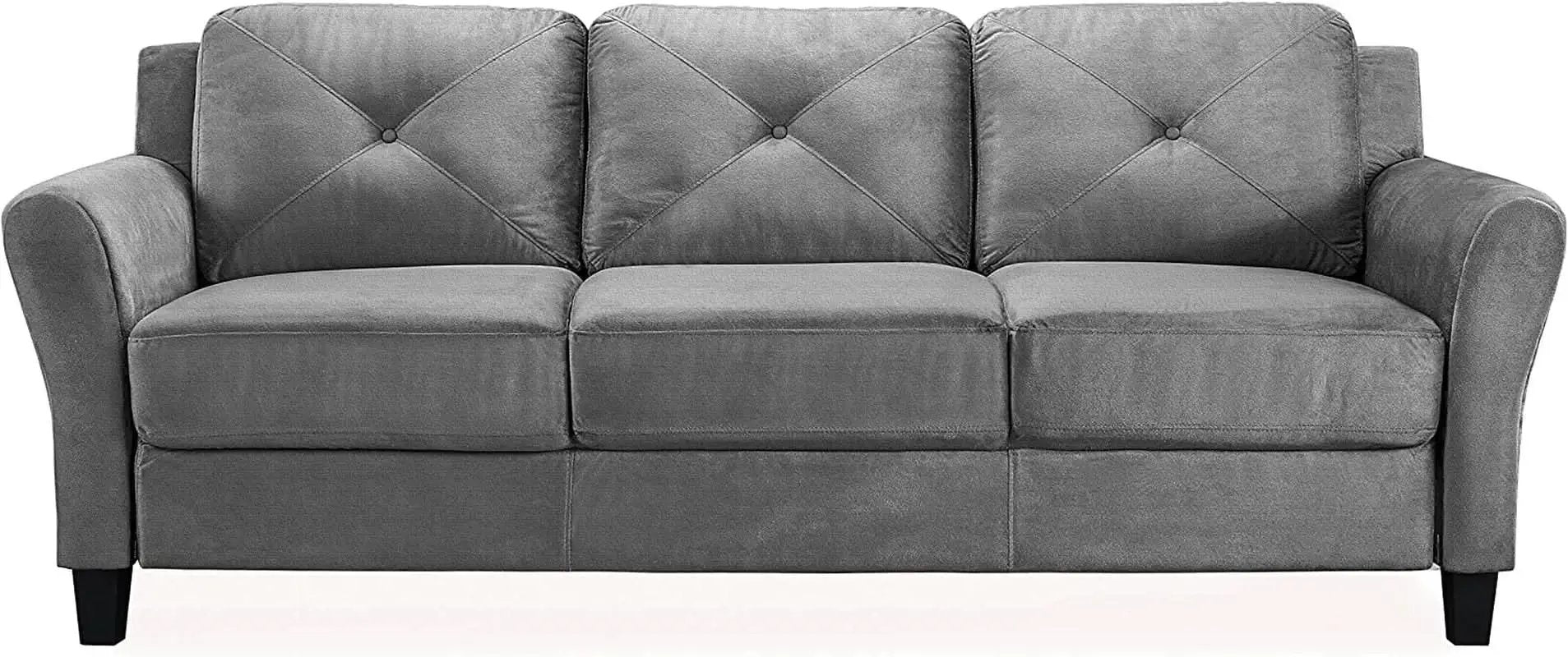Harrington Grey Sofa Button Tufted Rolled Arm With Plush Cushions from PriceLows™