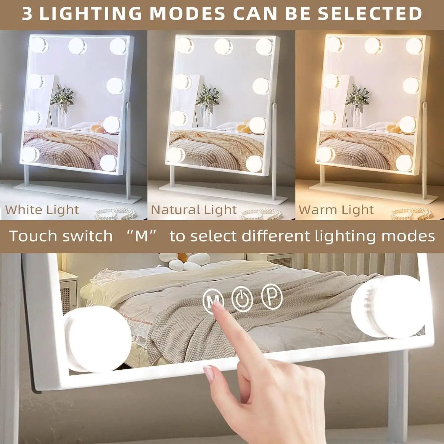 Lighted Vanity Mirror 12x10 Inch With 9 LED Bulbs 360 Rotation from PriceLows™