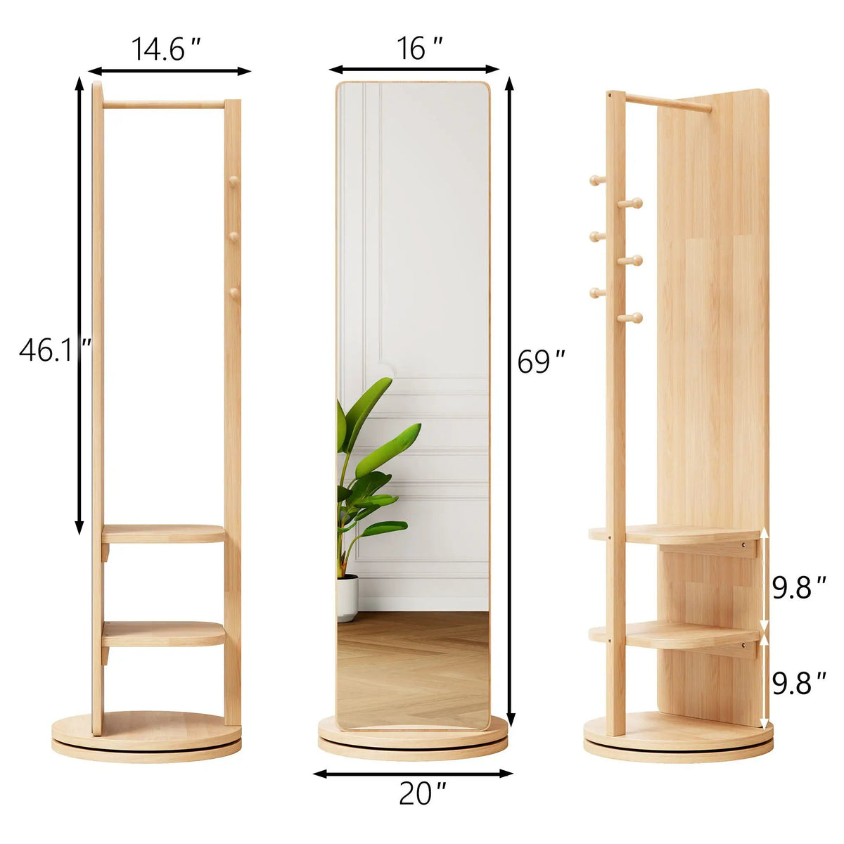 Full Length Mirror | 360 Rotation Design | Solid Wood Rack