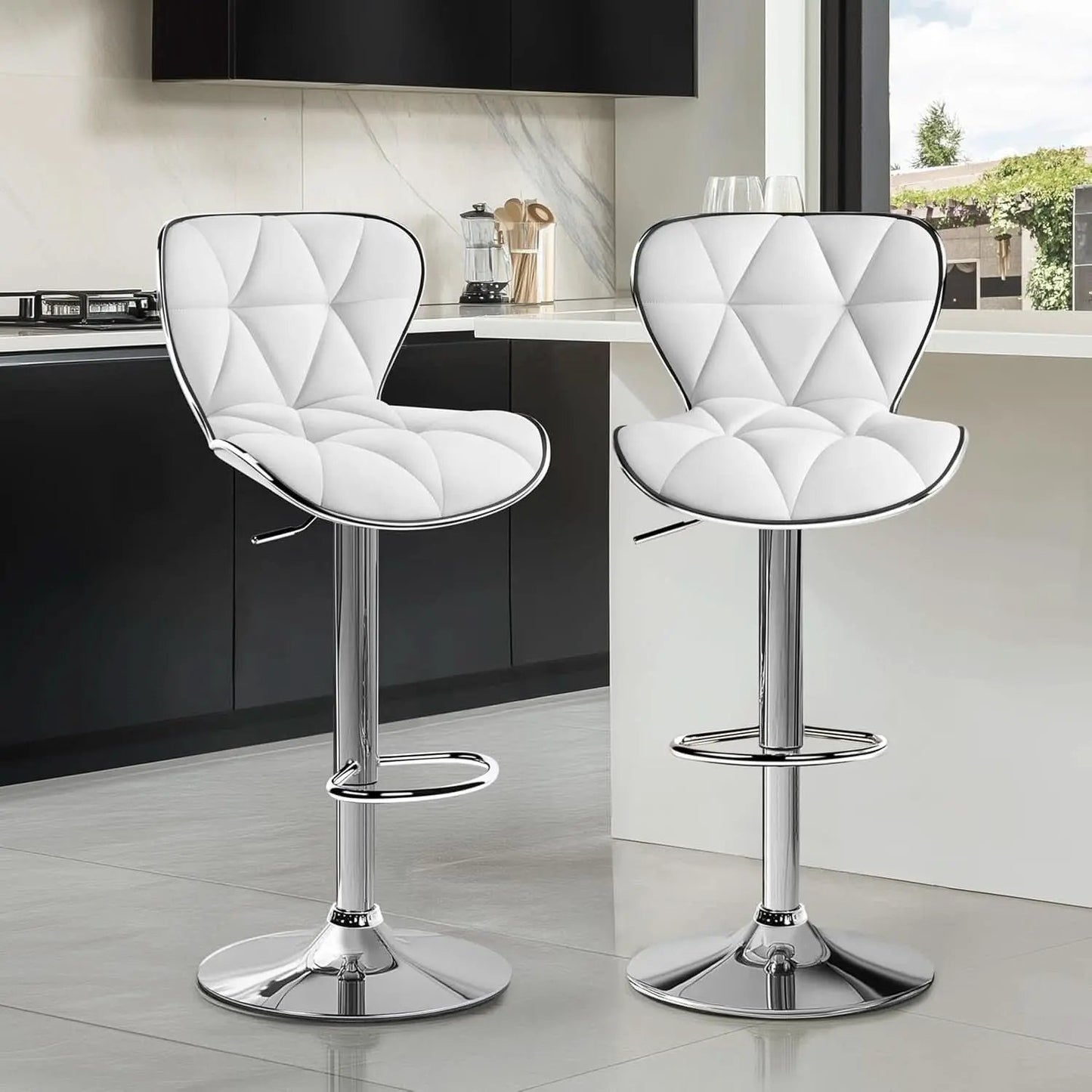 Bar Stools Set Of 2 White PU Leather Adjustable Swivel from PriceLows™