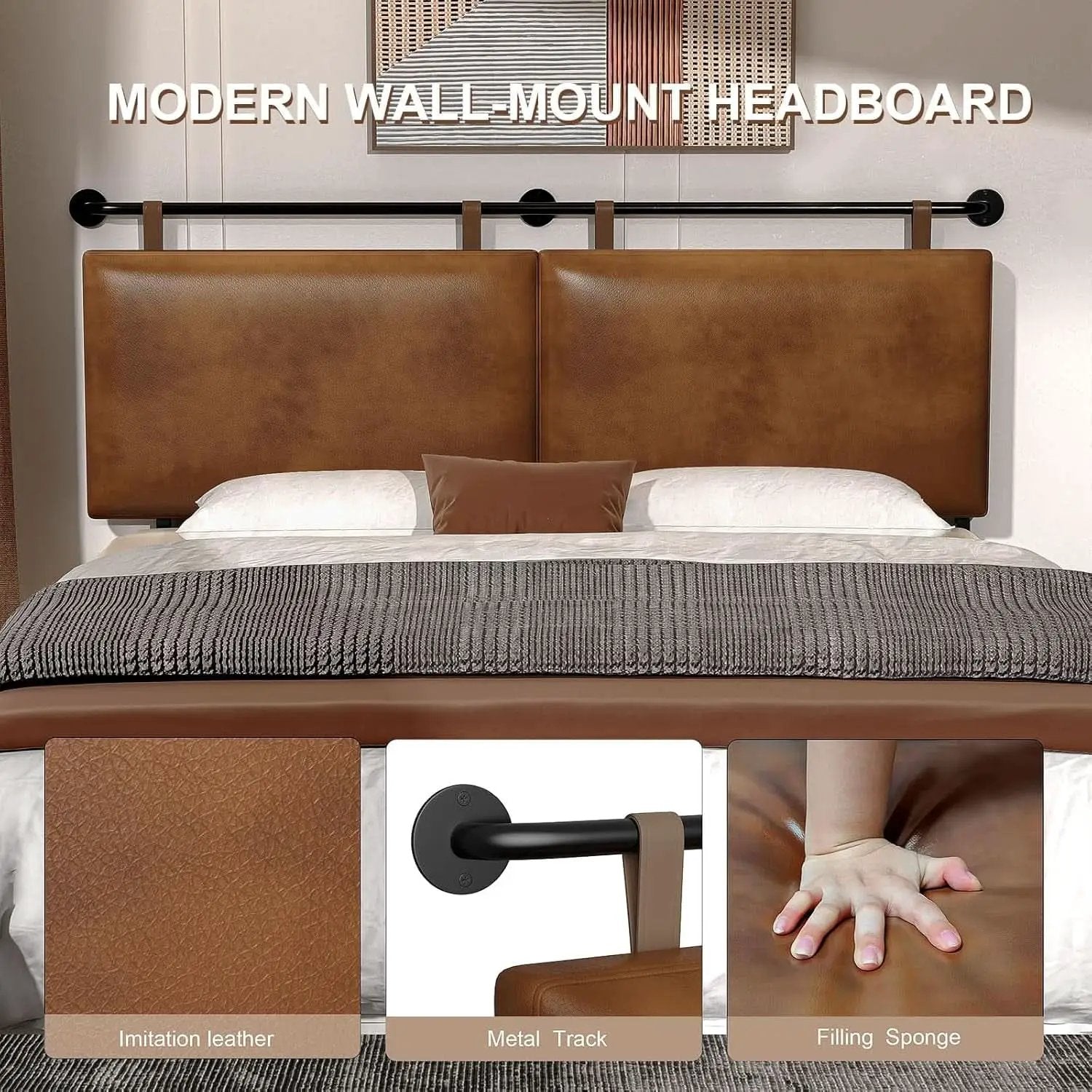 Brown King Size Wall Mounted PU Leather Headboard from PriceLows™