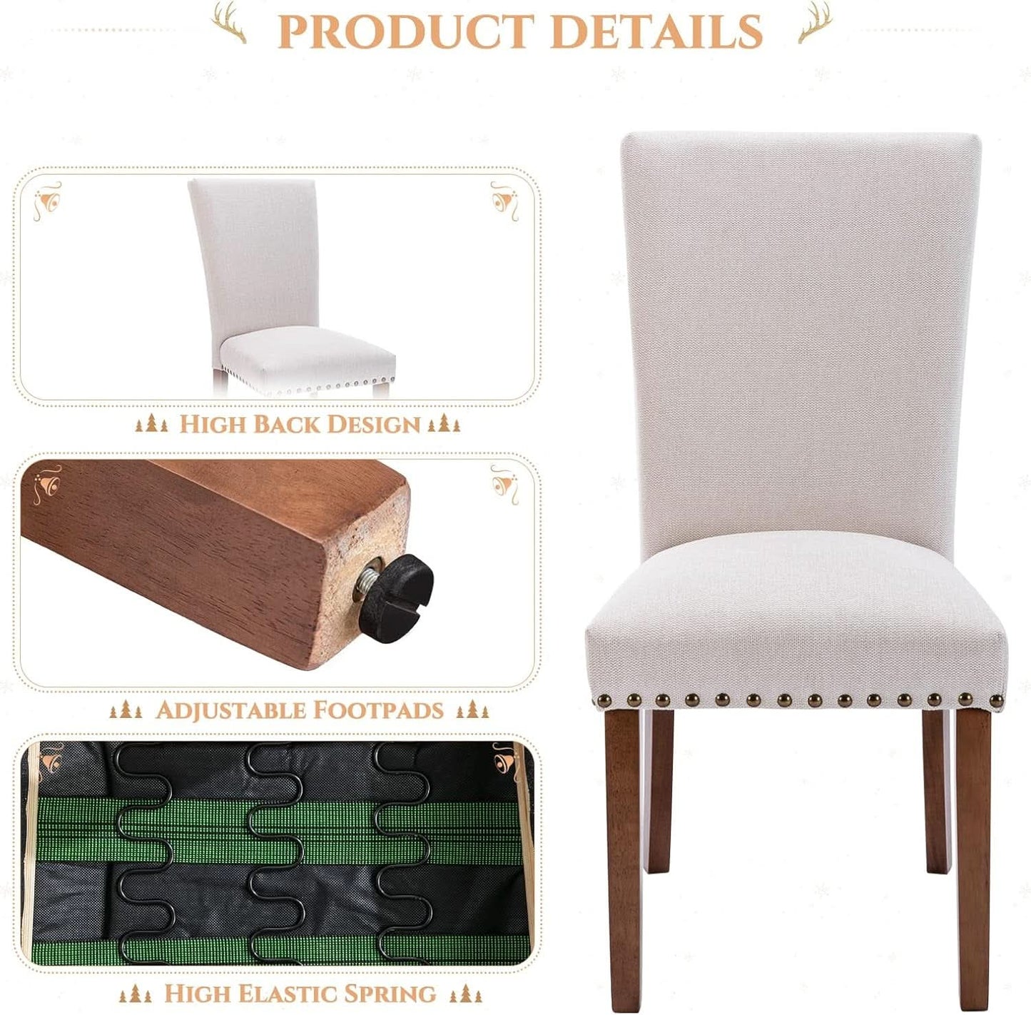 Parsons Dining Chairs Beige Upholstered Nailhead Set of 4 from PriceLows™