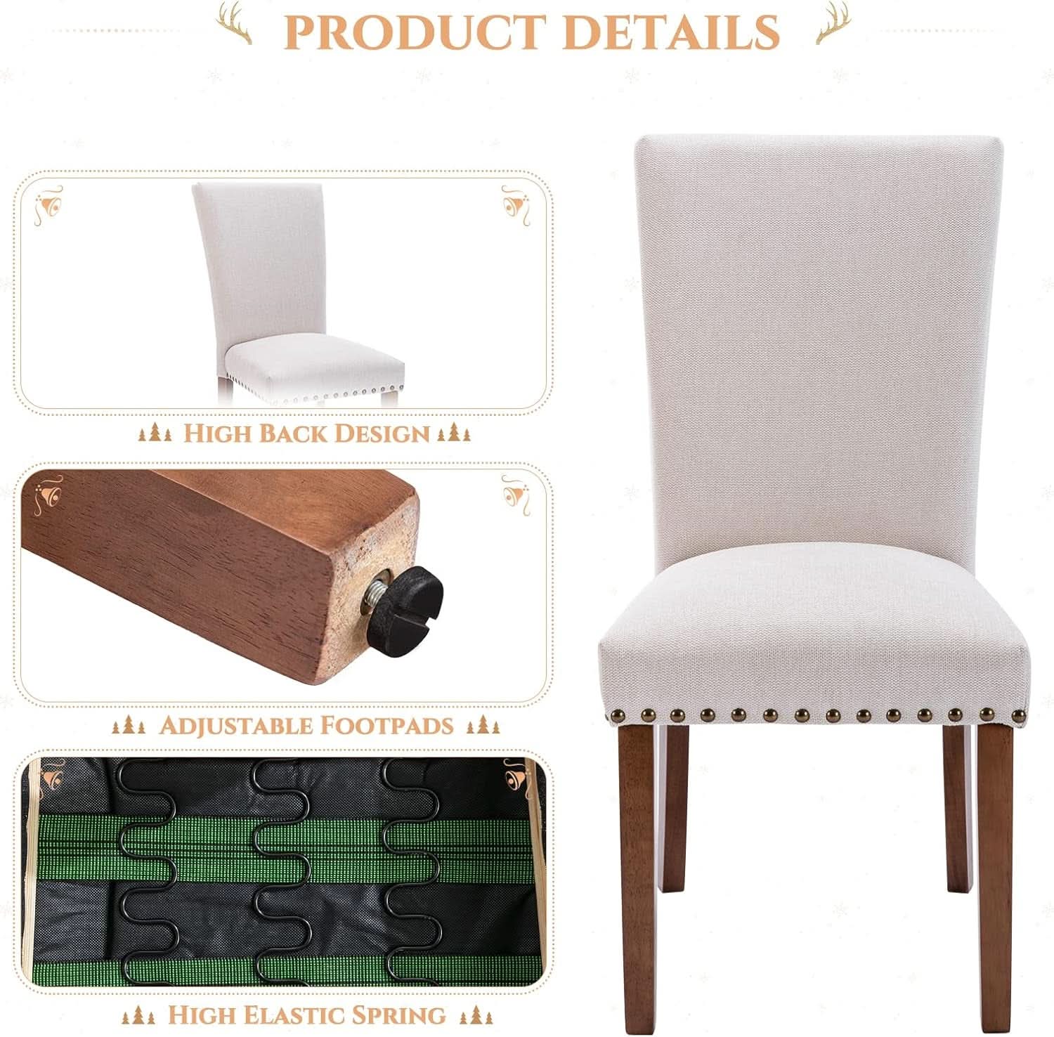 Parsons Dining Chairs Beige Upholstered Nailhead Set of 4 from PriceLows™