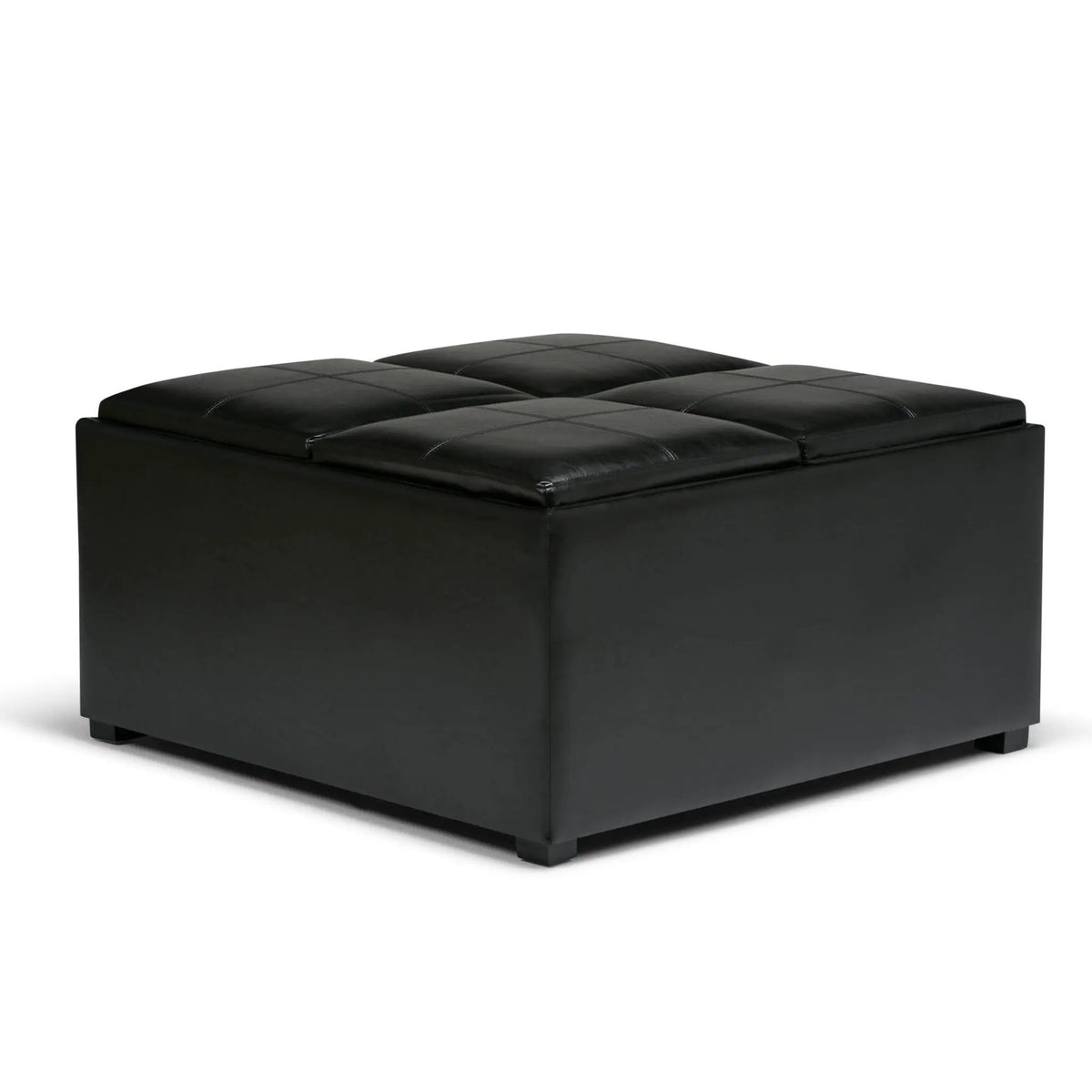 Avalon Square Storage Ottoman | Coffee Table Design | Four Flip Over Serving Trays | 35 Inch Width