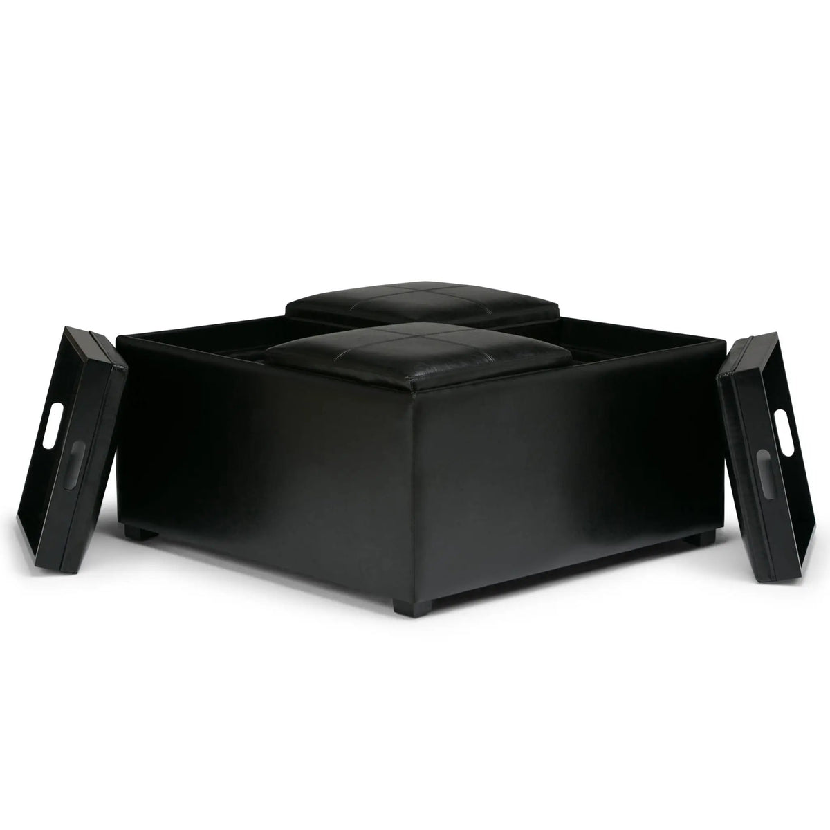 Avalon Square Storage Ottoman | Coffee Table Design | Four Flip Over Serving Trays | 35 Inch Width