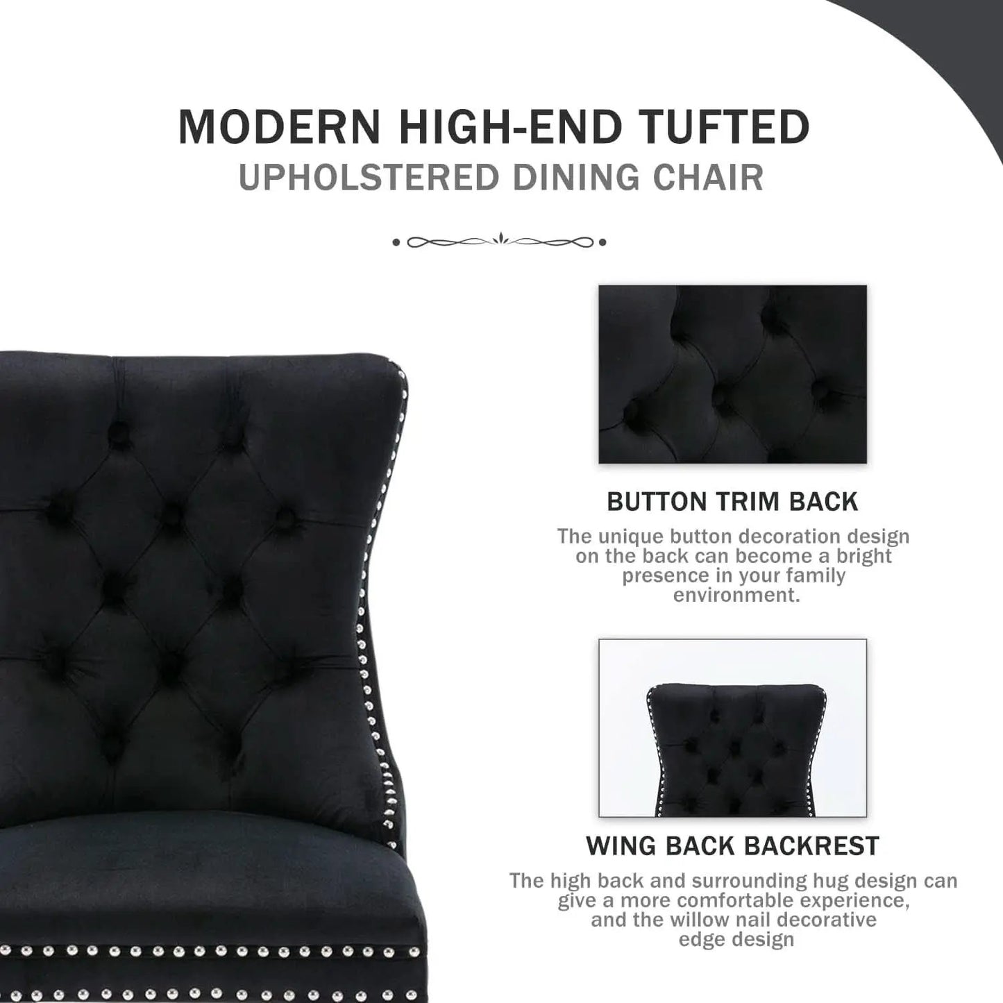 Velvet Dining Chairs Black Tufted Upholstered Set 4 from PriceLows™