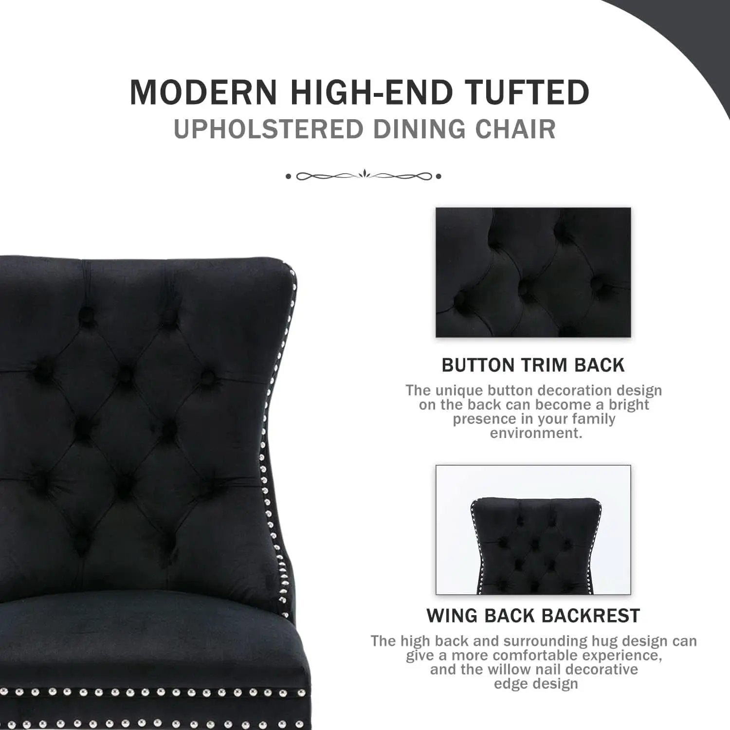 Velvet Dining Chairs Black Tufted Upholstered Set 4 from PriceLows™