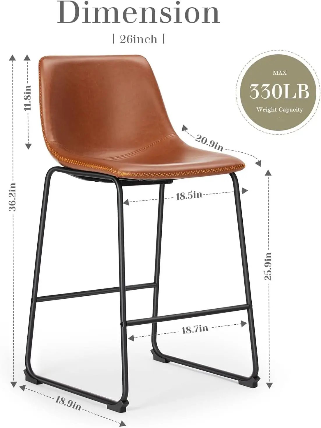 26 Inch Counter Height Bar Stools Set Of 4 With Back Brown Faux Leather And Metal Legs from PriceLows™