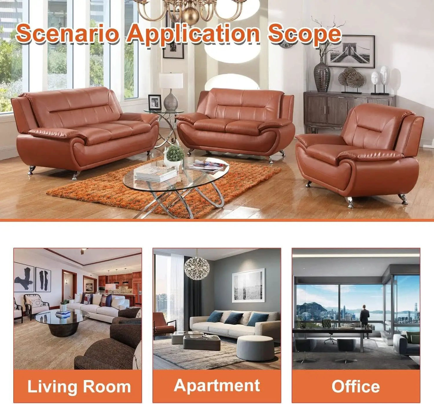 Orange Leather Sofa For Living Room With Minimalist Design from PriceLows™