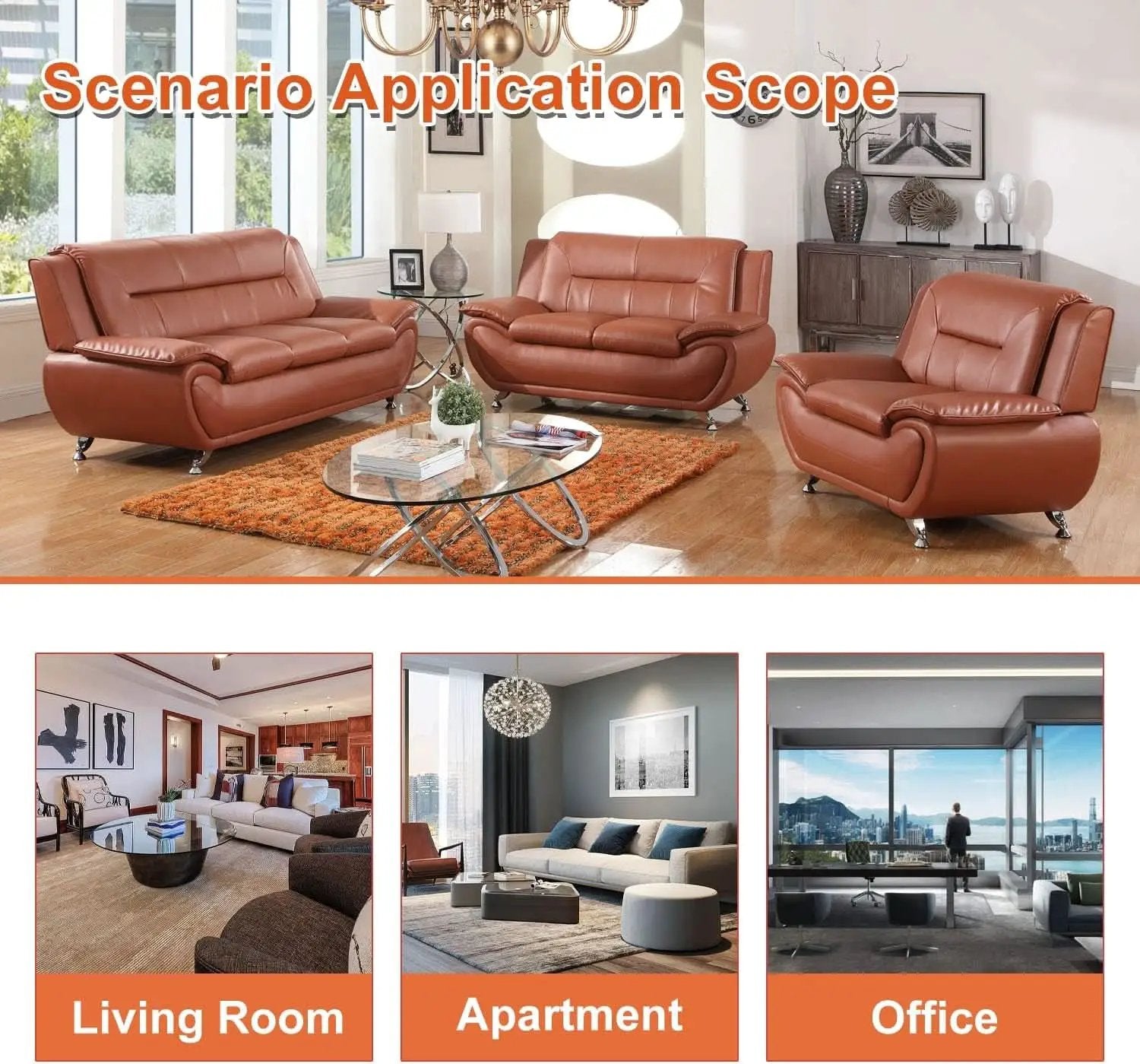 Orange Leather Sofa For Living Room With Minimalist Design from PriceLows™