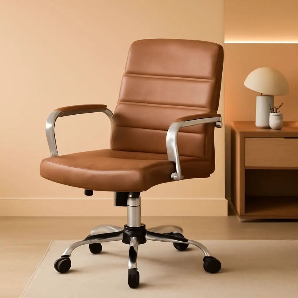 Mid Back Office Chair With Arms Brown Height Adjustable from PriceLows™