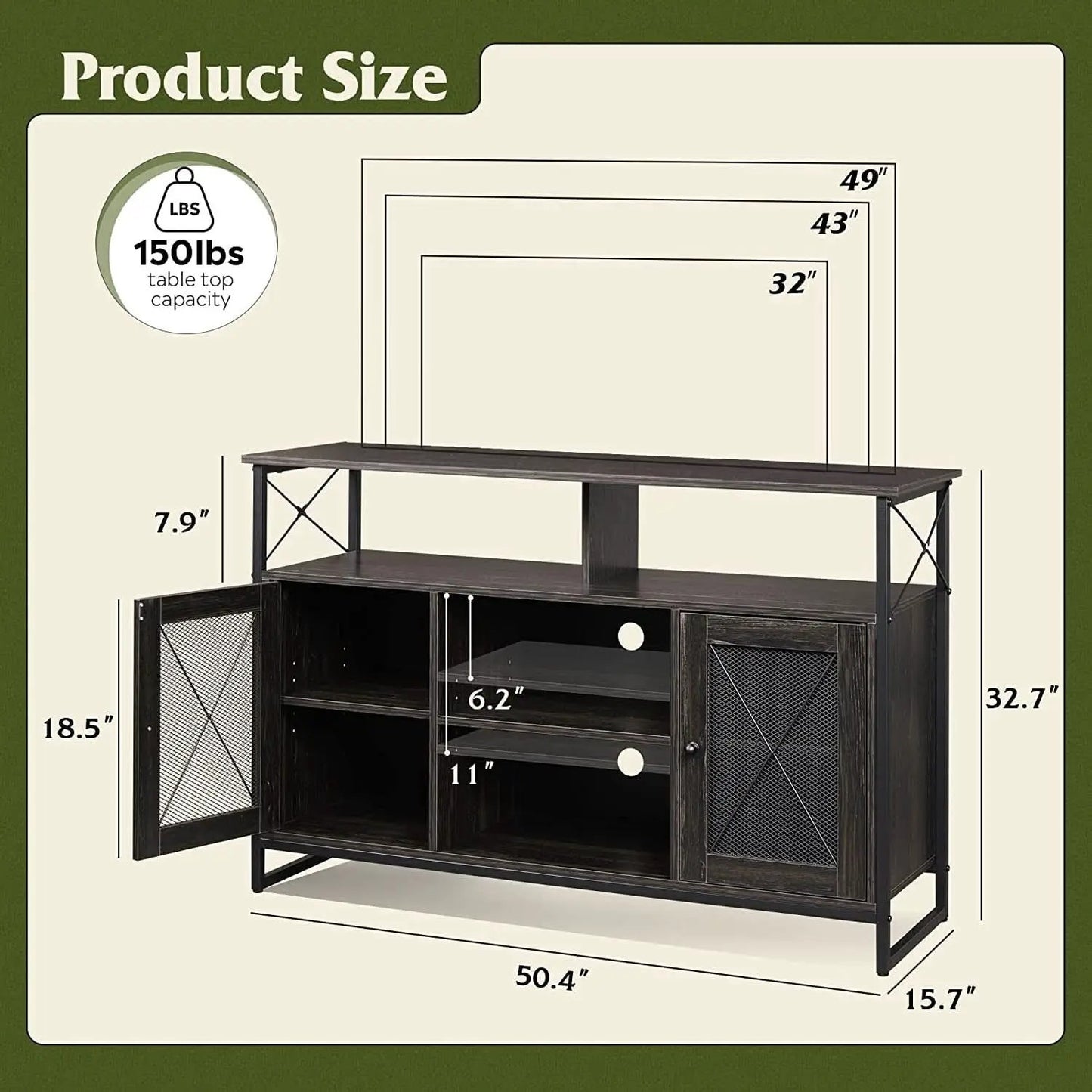 55 Inch TV Stand With Storage Console Industrial Farmhouse from PriceLows™