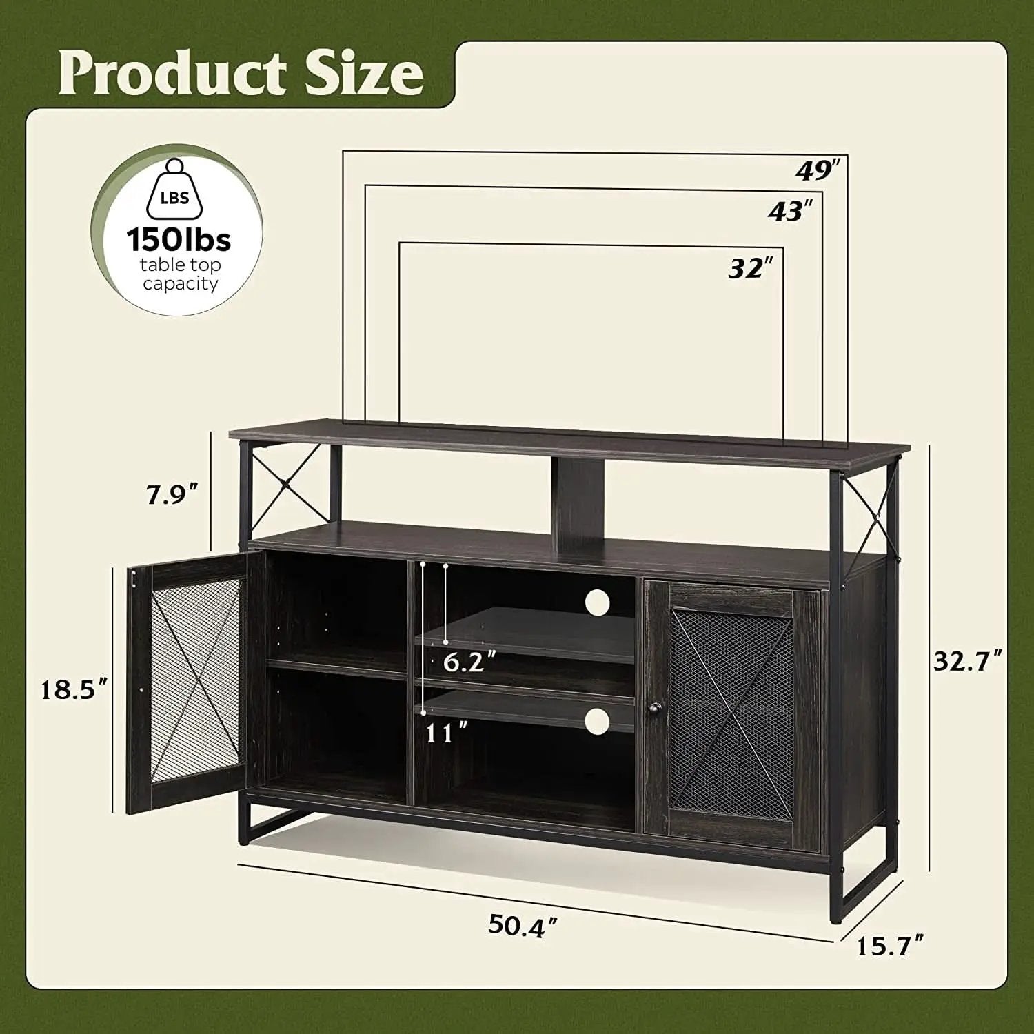 55 Inch TV Stand With Storage Console Industrial Farmhouse from PriceLows™