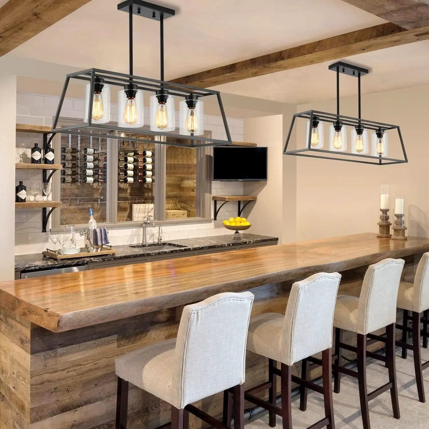 Black Farmhouse Linear Chandelier 4 Light For Dining Room from PriceLows™
