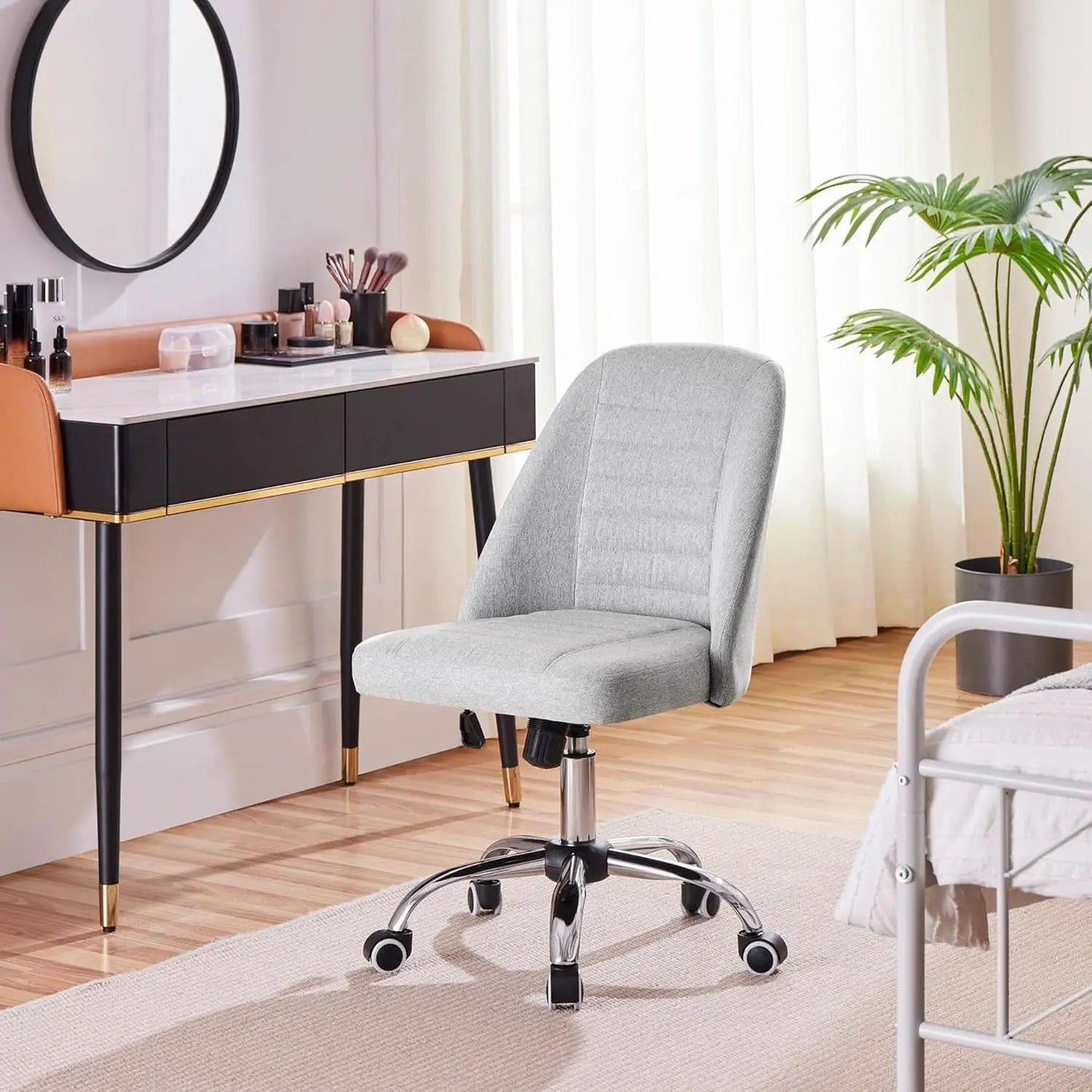 Linen Office Desk Chair With Rolling Wheels For Home Office from PriceLows™