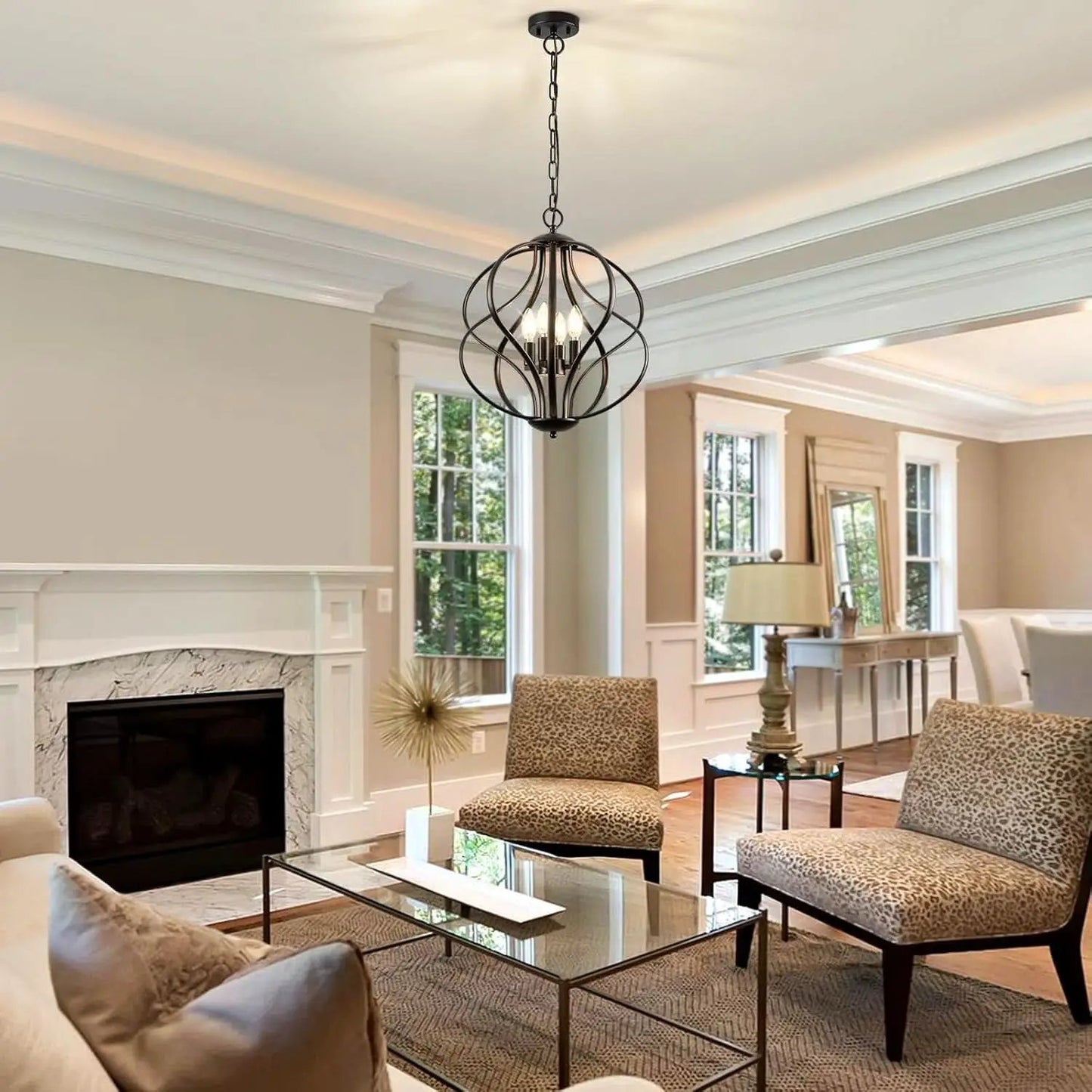 Black Four Light Geometric Pendant Chandelier Dining Room from PriceLows™