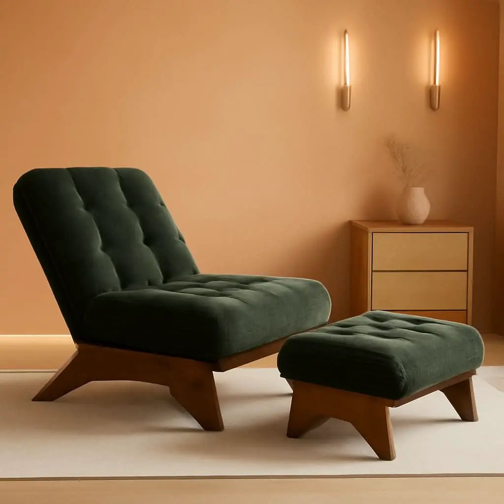 Green Adjustable Backrest Accent Chair With Ottoman from PriceLows™