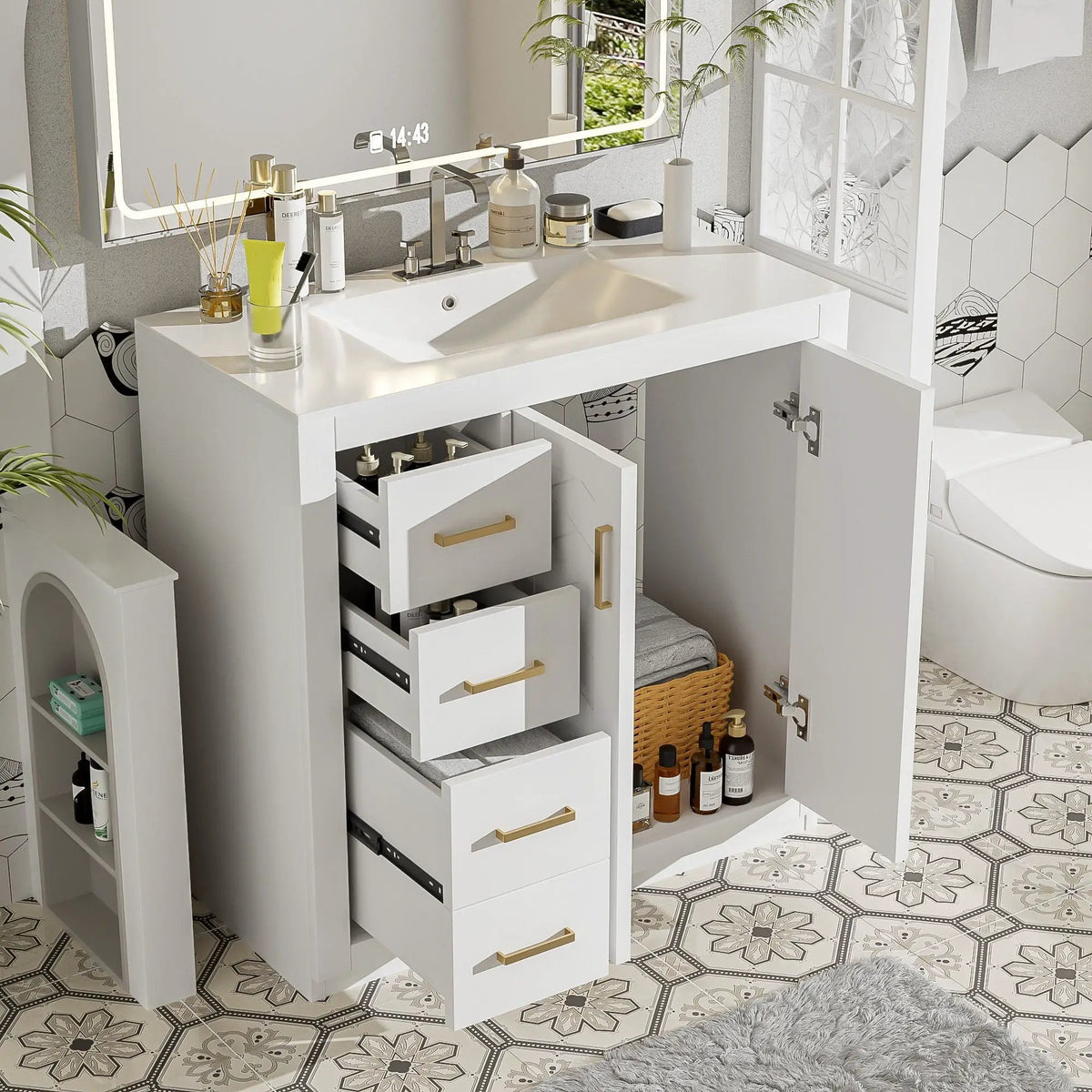 36 Inch Bathroom Vanity | Ceramic Sink Combo | 3 Drawers | Soft Closing Doors