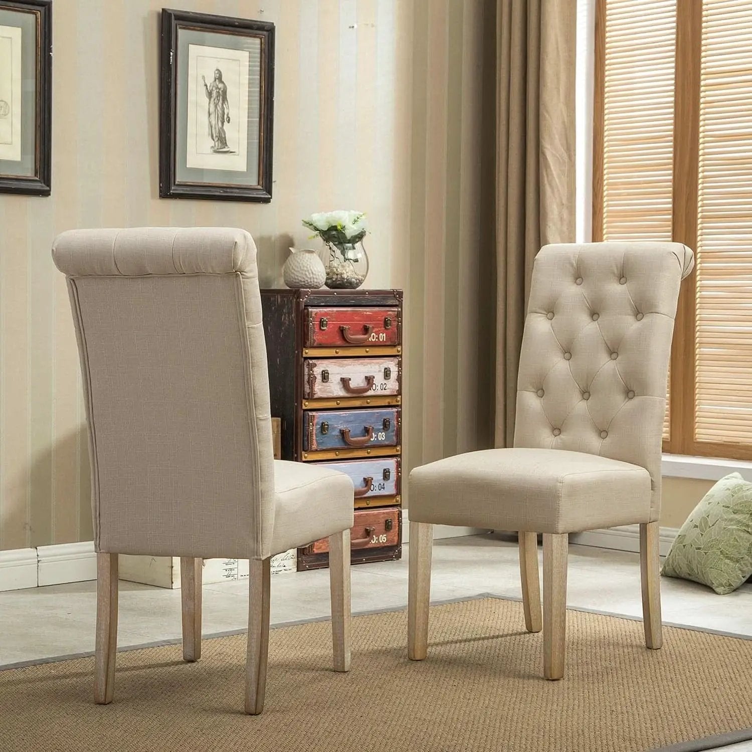 Tan Solid Wood Tufted Parsons Dining Chair Set Of 2 from PriceLows™