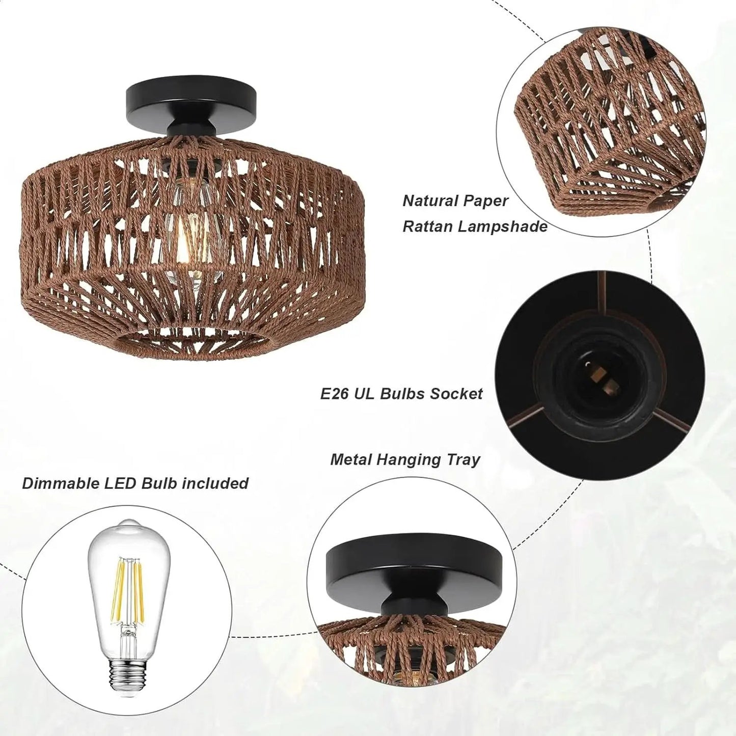 Dark Brown Hand Woven Rattan Ceiling Light With Dimmable LED from PriceLows™