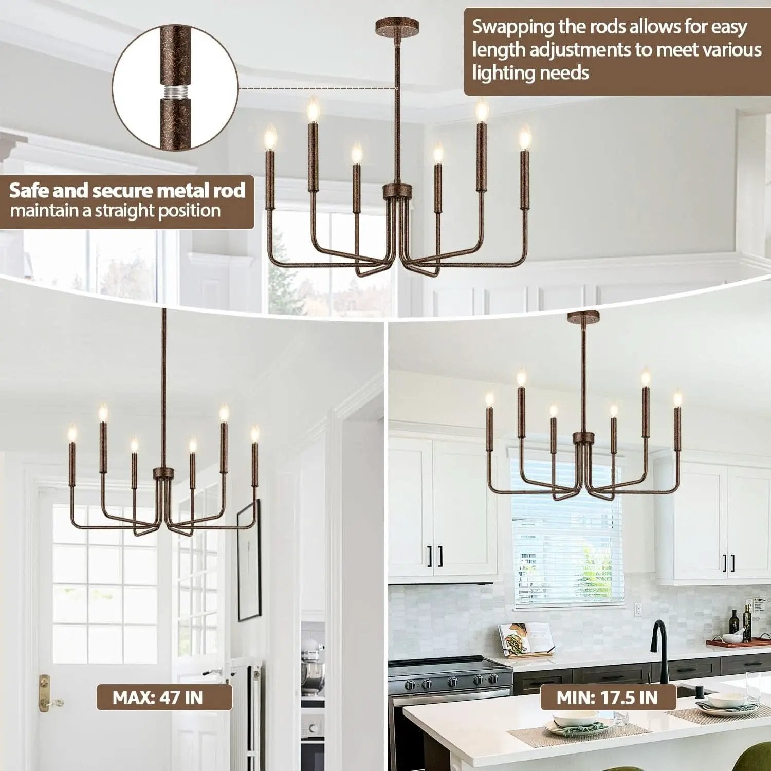 Rustic Black 6 Light Farmhouse Chandelier For Dining Room from PriceLows™