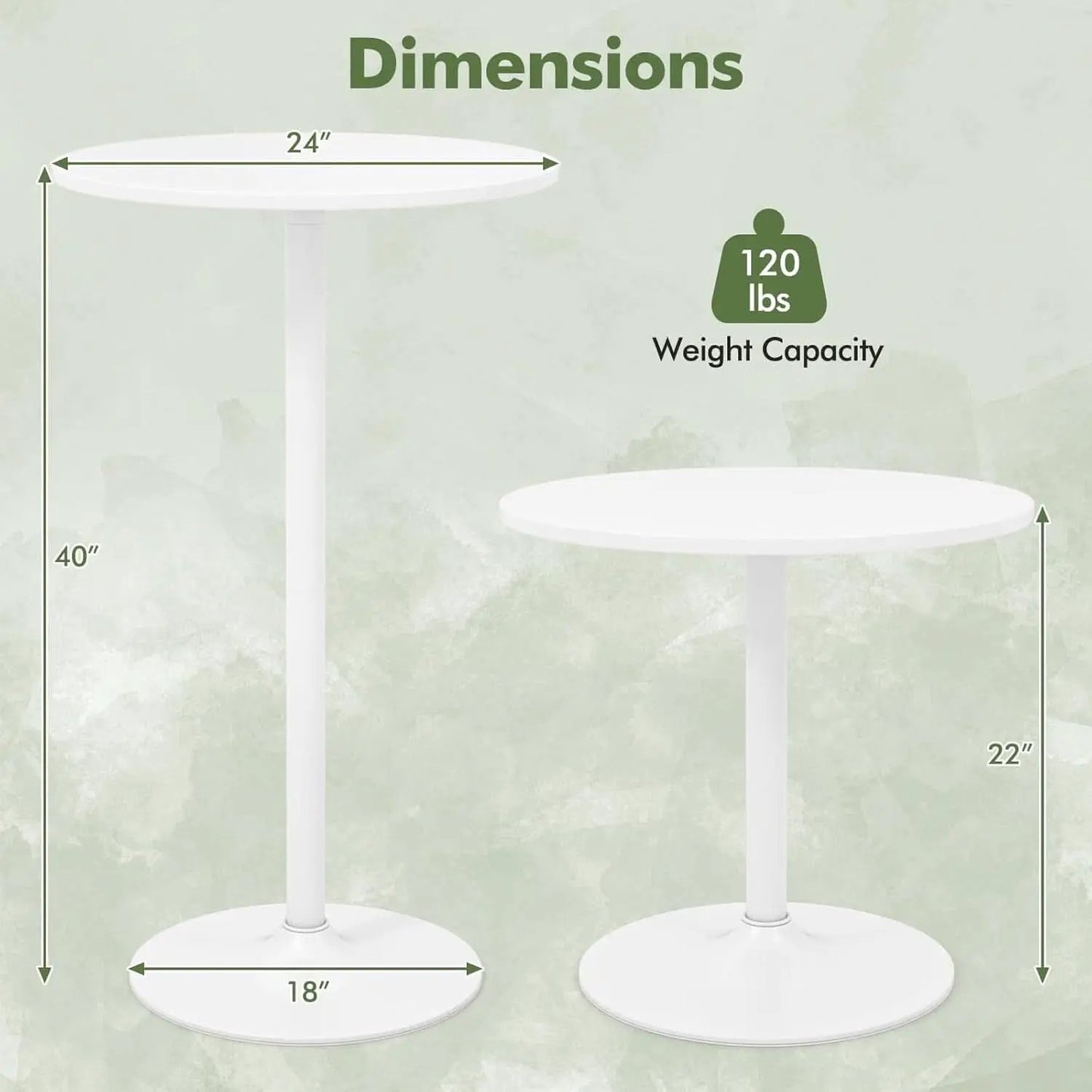 Round Height-Adjustable White Bistro Table Bar Home from PriceLows™