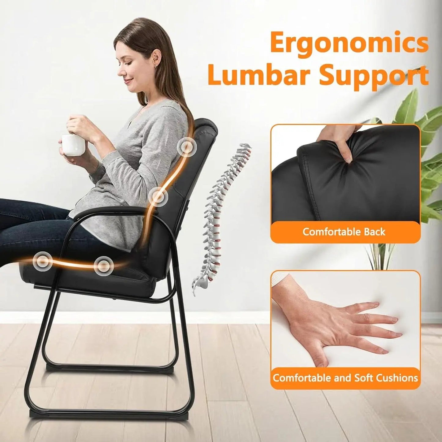 Black Leather Guest Chair 2 Pack With Padded Armrests from PriceLows™